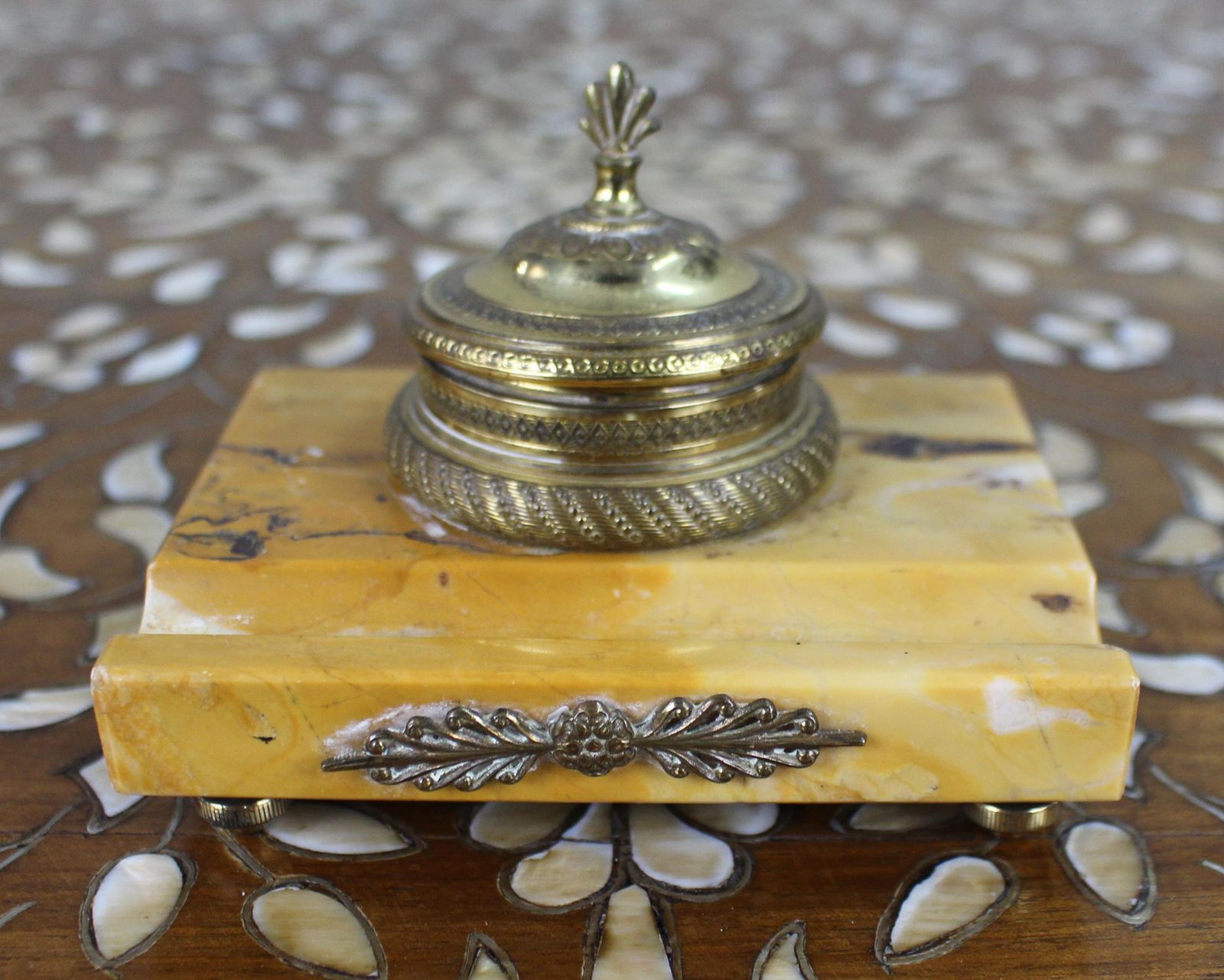 Antique Siena Marble And Ormolu Inkwell C.1900 photo for sale