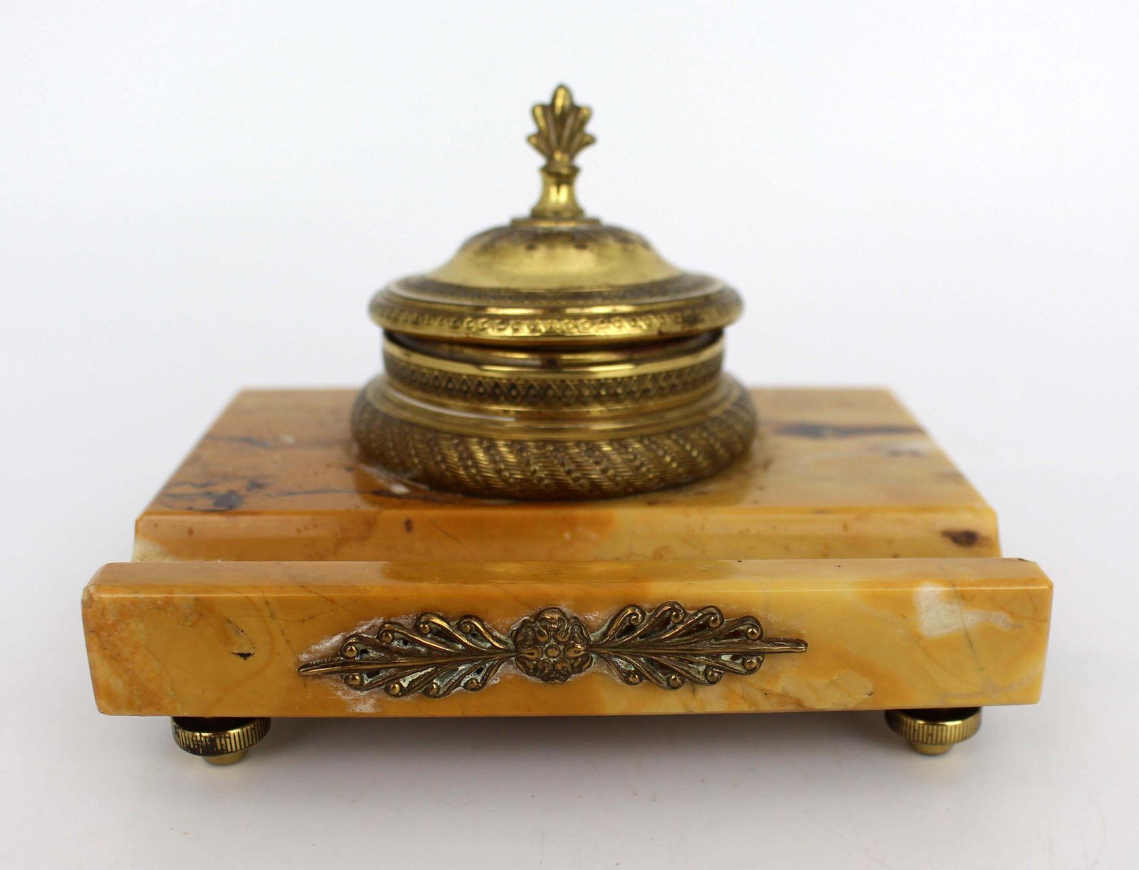 photo furniture Antique Siena Marble And Ormolu Inkwell C.1900