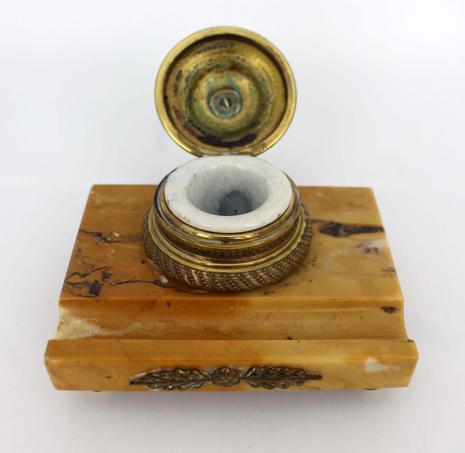 Home Decor Antique Siena Marble And Ormolu Inkwell C.1900 photo