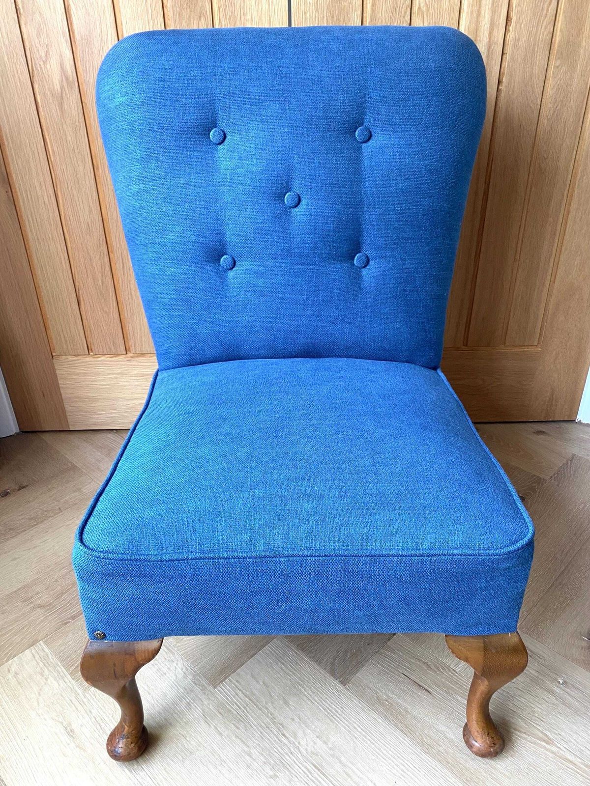 Antique Reupholstered Edwardian Button Back Nursing Chair In Blue photo Furniture