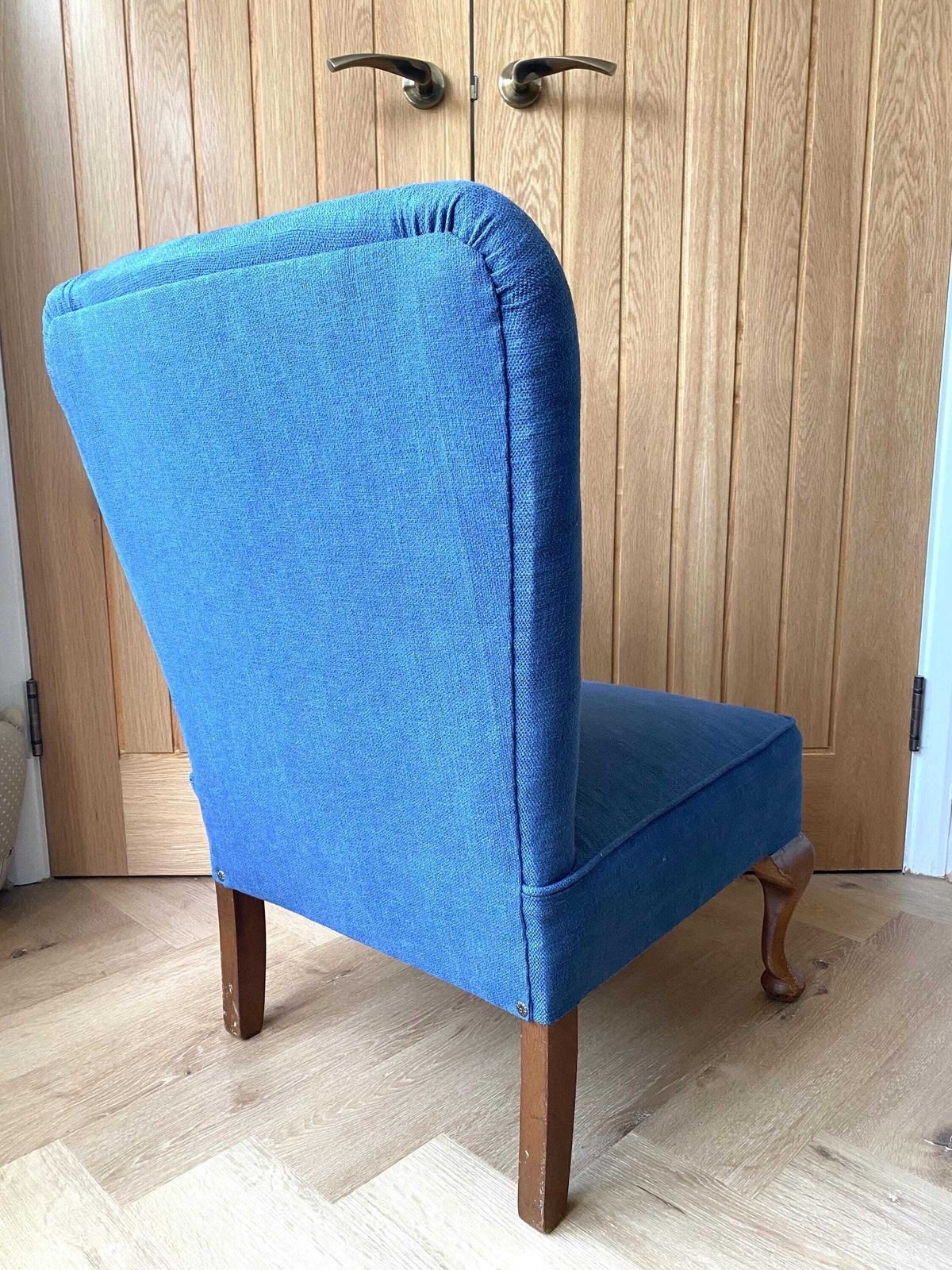 Antique Reupholstered Edwardian Button Back Nursing Chair In Blue photo 245.0
