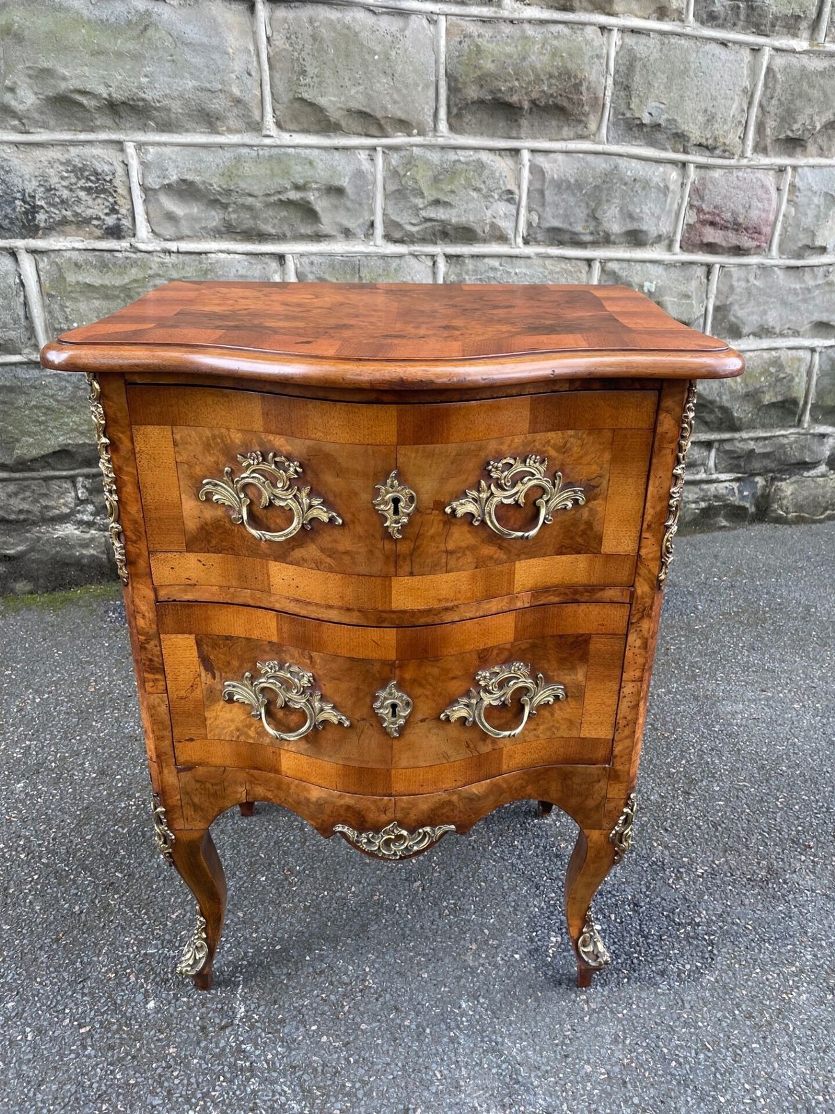 Antique Serpentine Burr Walnut Chest Of Drawers photo for sale