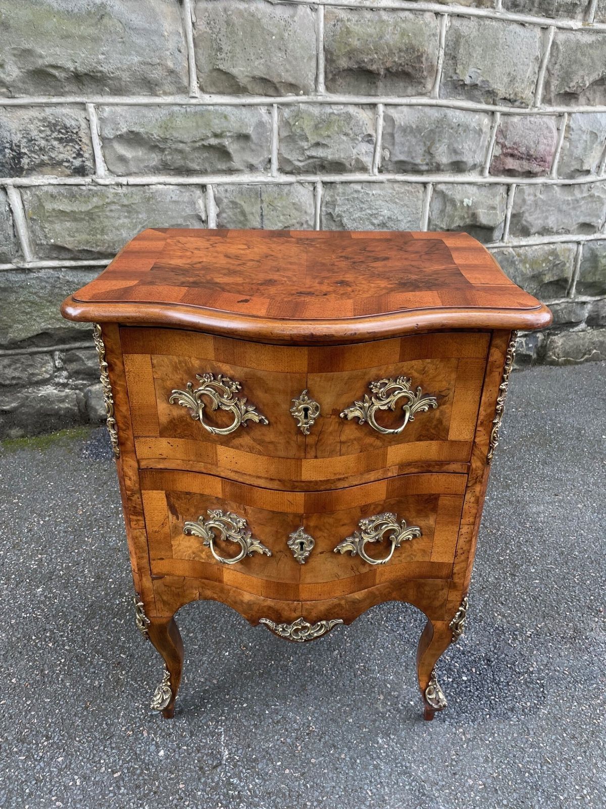 Antique Serpentine Burr Walnut Chest Of Drawers