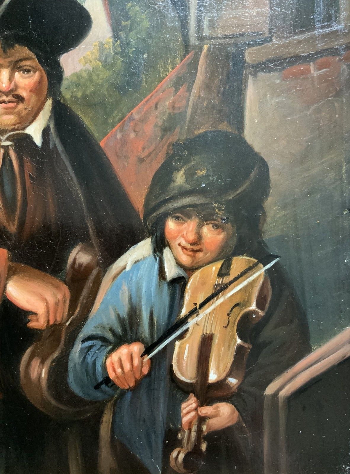 Antique Dutch Musician Oil Portrait Painting Manner Of David Teniers (1610 1690) photo for sale