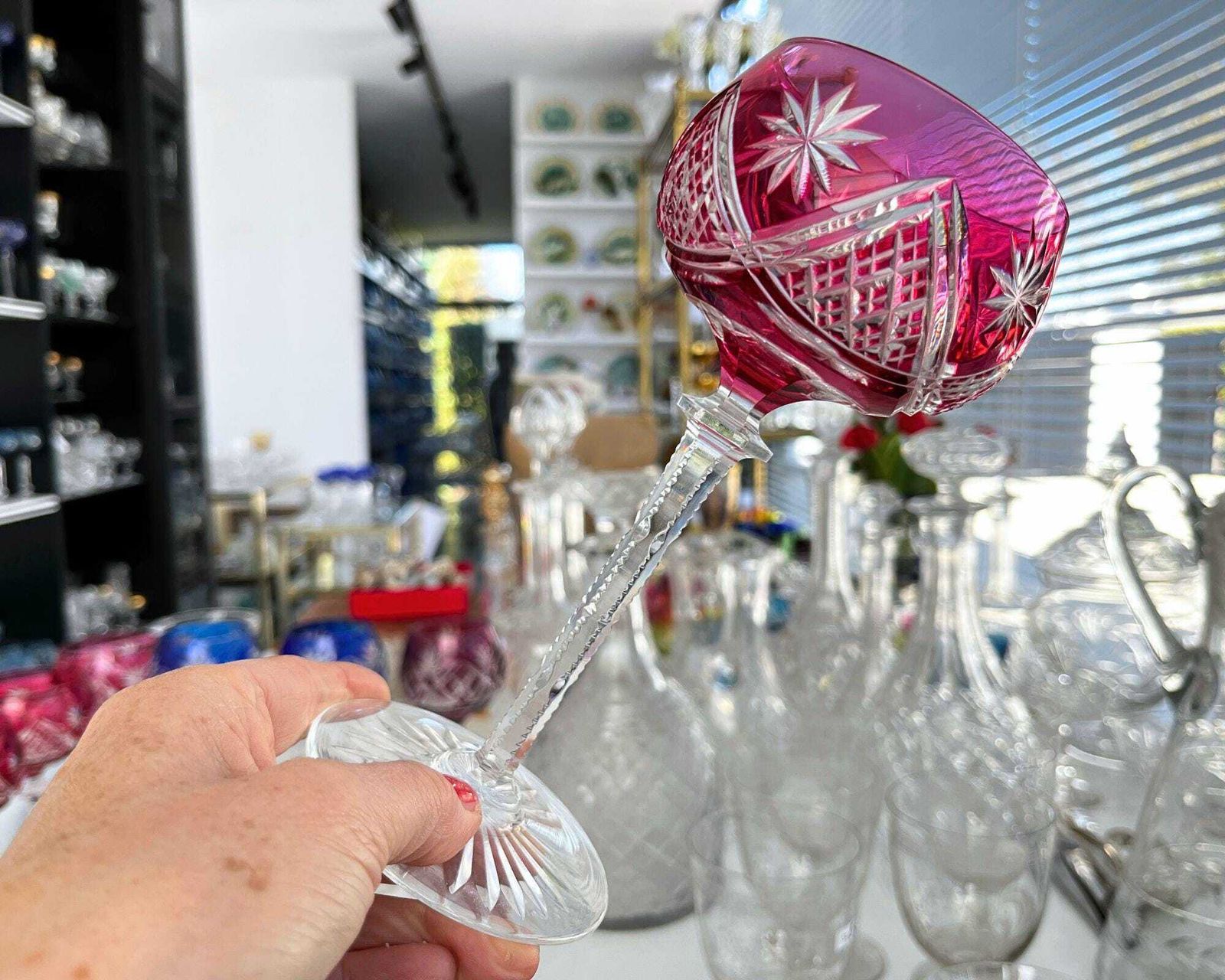 Verres à vin Val Saint Lambert en rouge, 6 pièces, Art déco photo vintage