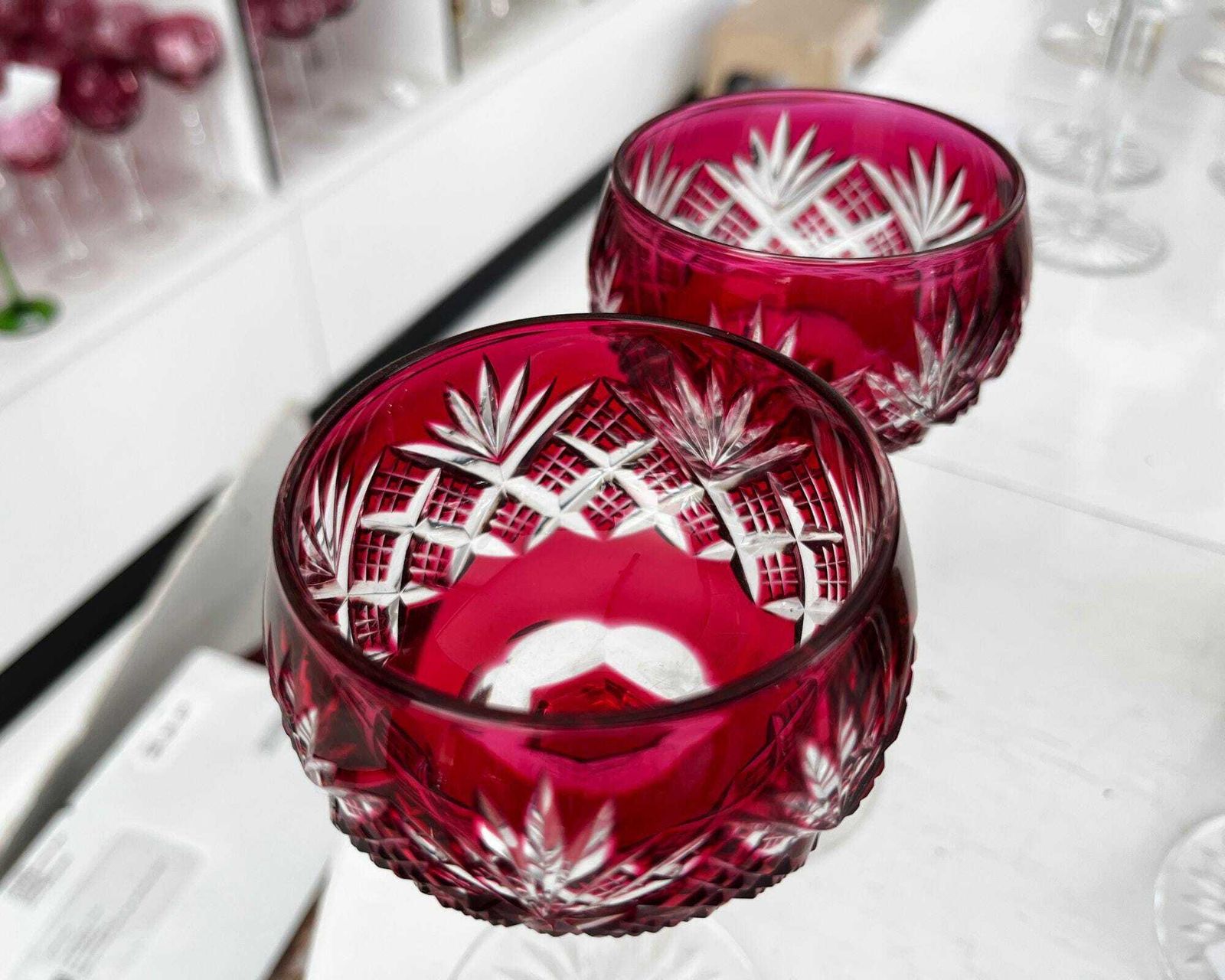 Verres à vin Val Saint Lambert en verre soufflé bouche, lot de 2 photo Décoration