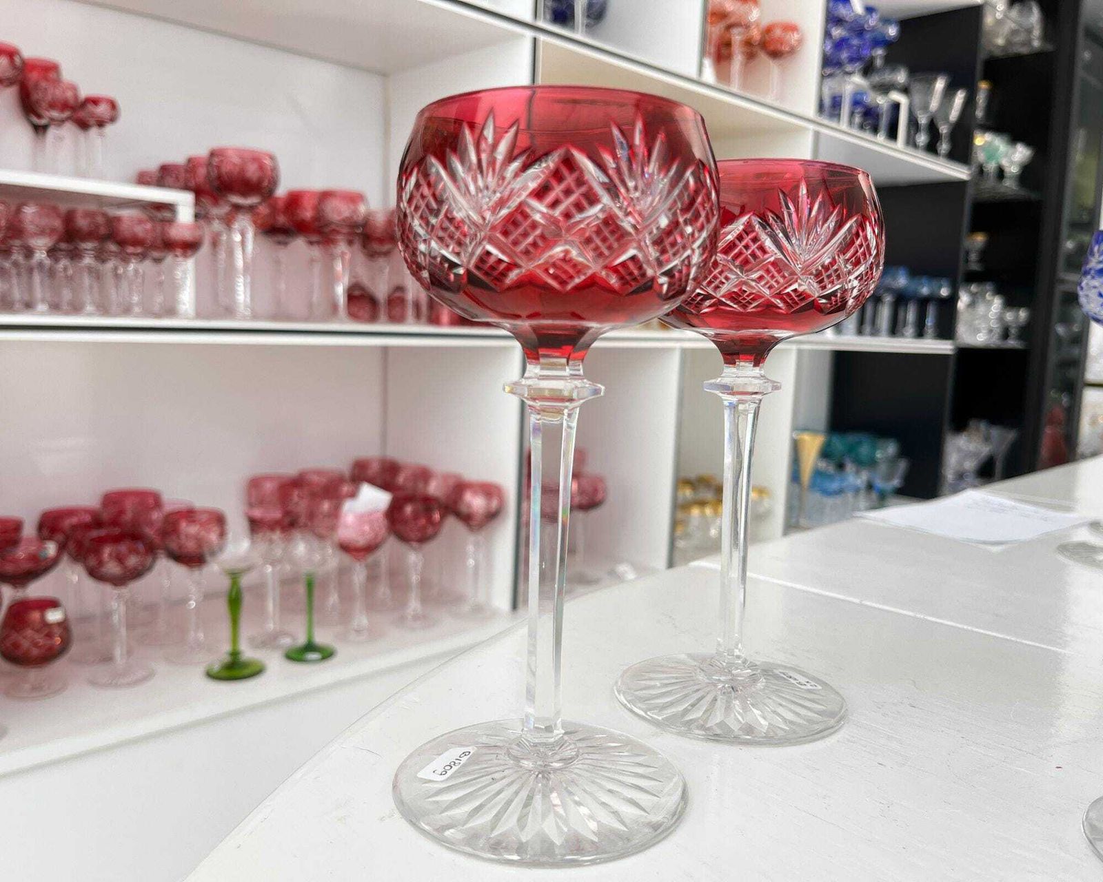Verres à vin Val Saint Lambert en verre soufflé bouche, lot de 2 photo 353.0