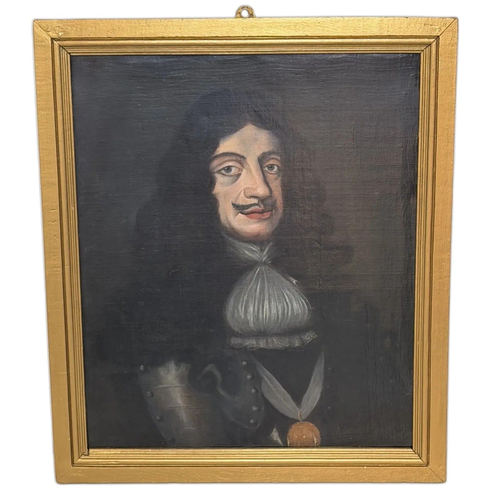 19th Century Oil Portrait Painting Of King Charles II Wearing The Royal Garter After Sir Peter Lily Gilt Framed