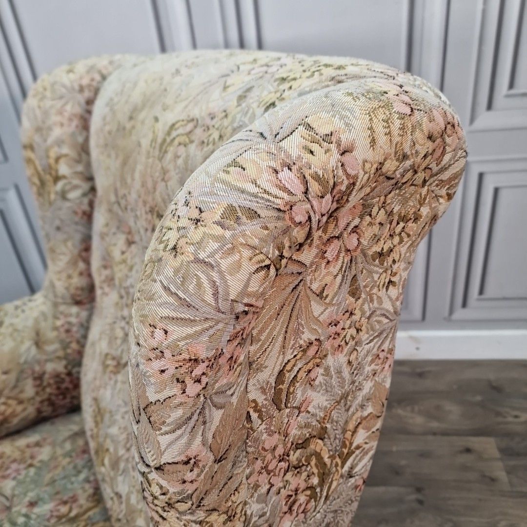 190.0 Vintage Wingback Armchair Upholstered Fireside Chair Cabriole Legs Antique Style photo