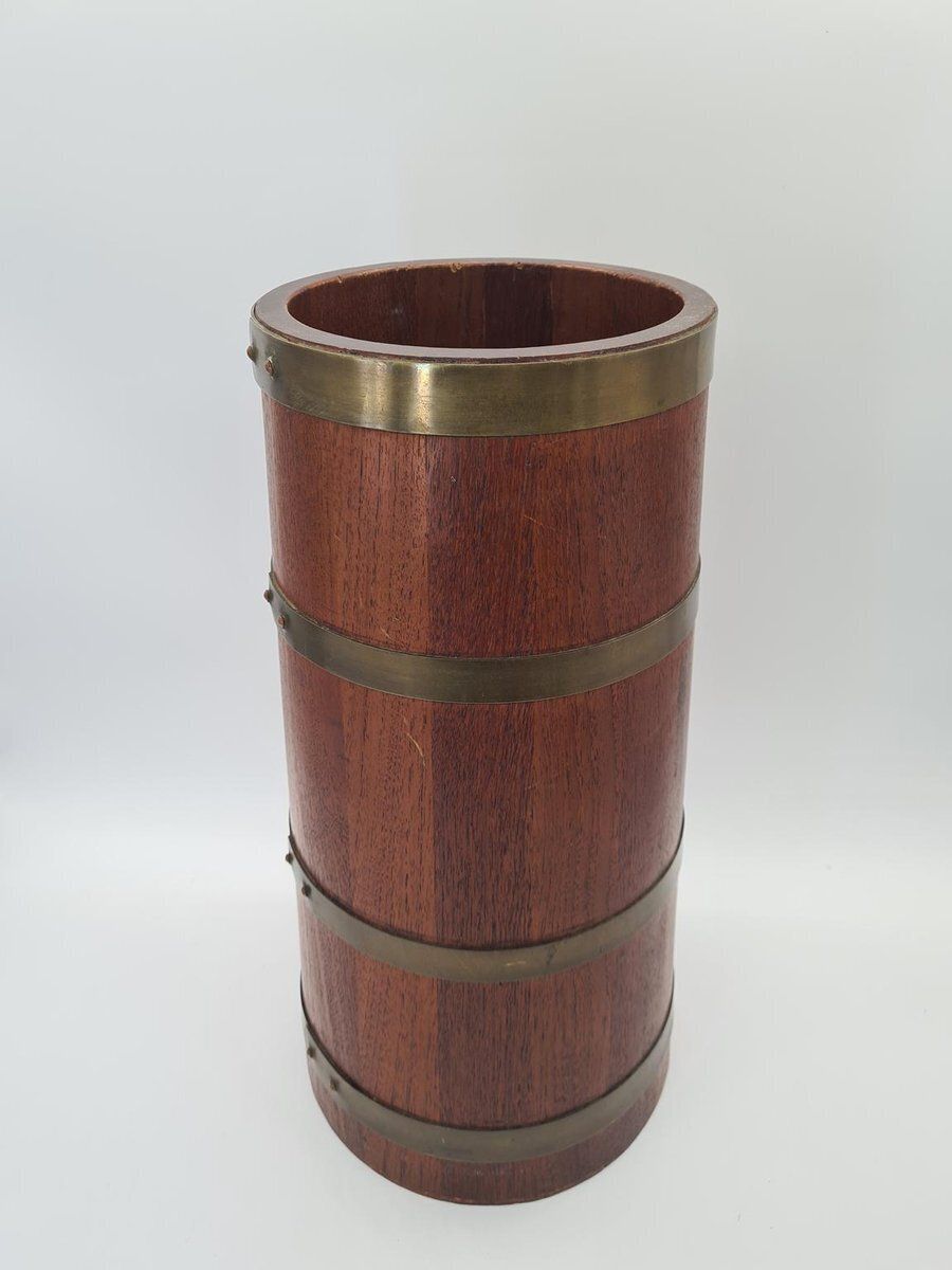 Campanian Wooden Umbrella Stand With Brass Fittings, 1960s photo for sale