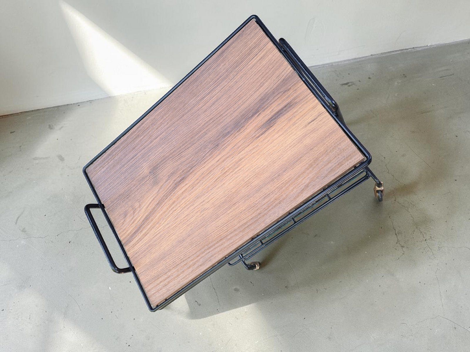 photo for sale Side Table With Magazine Rack On Casters In Metal And Veneer, 1960s