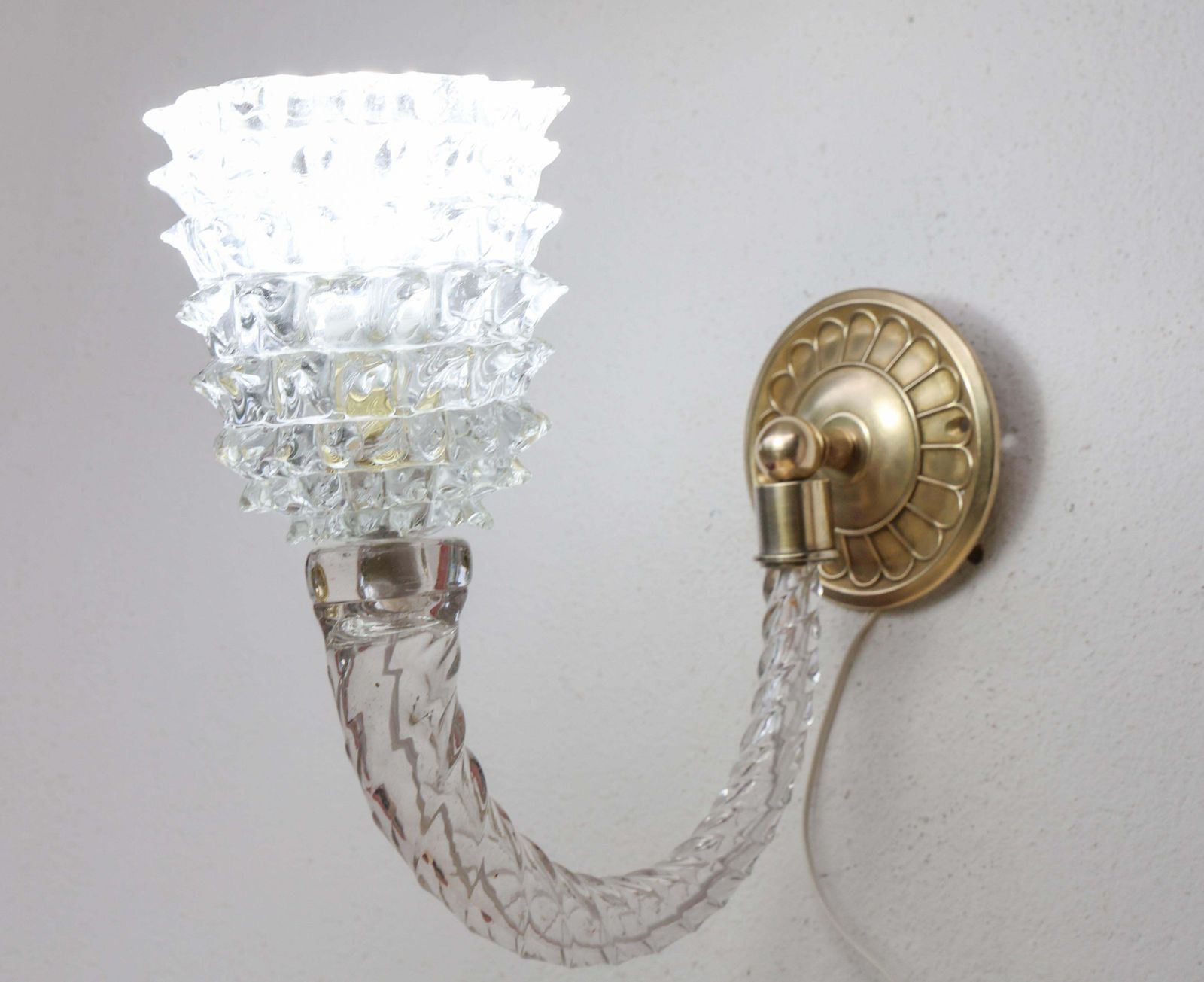 Set Of 2 Art Deco Wall Light In Murano Rostrato Glass By Barovier E Toso, 1950s photo buy