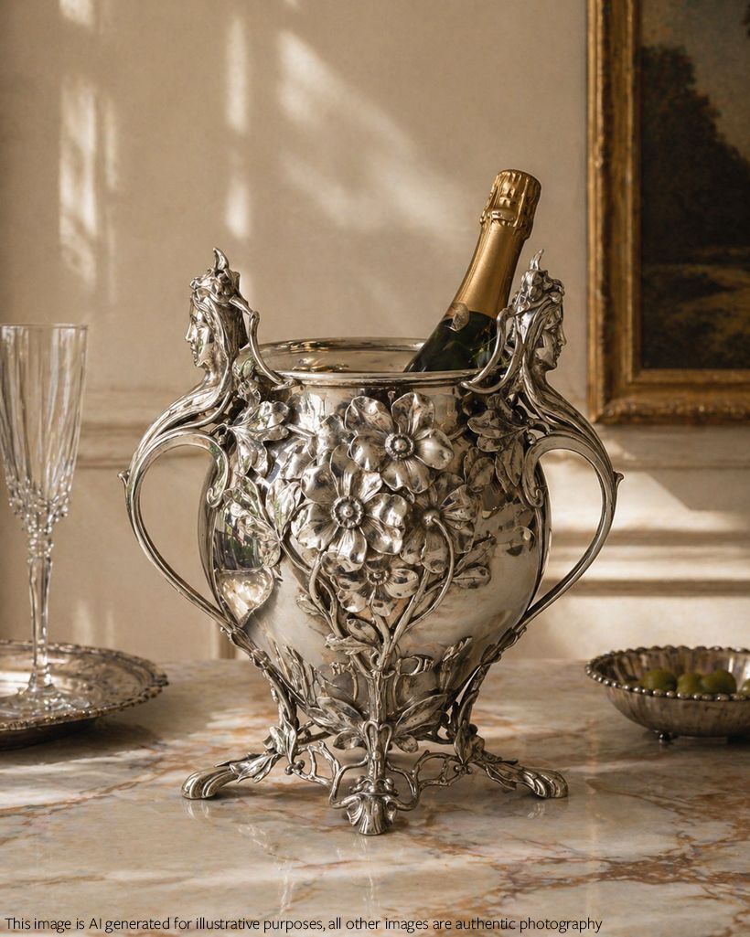 Large Art Nouveau Cast Vase / Champagne Bucket With Tendrils & Flower Heads By Wmf photo 1295.0