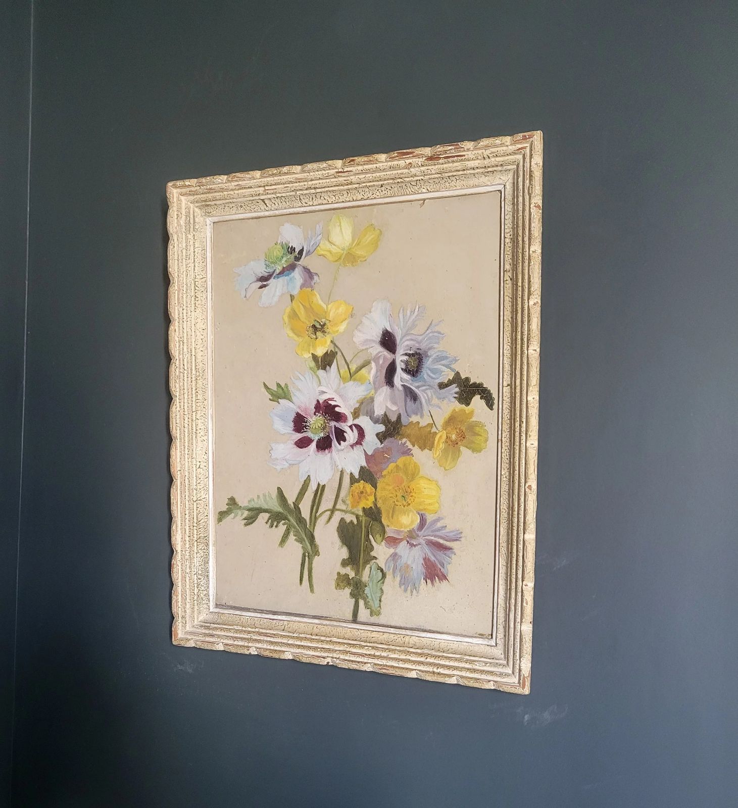 photo vintage Wild Anemones  Original French Floral Oil Painting