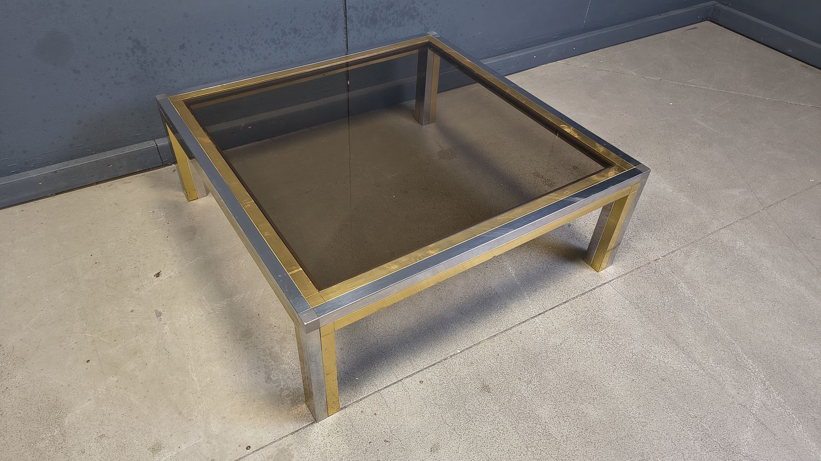 Vintage Chrome And Brass Coffee Table In The Manner Of Romeo Rega, 1970s photo Furniture