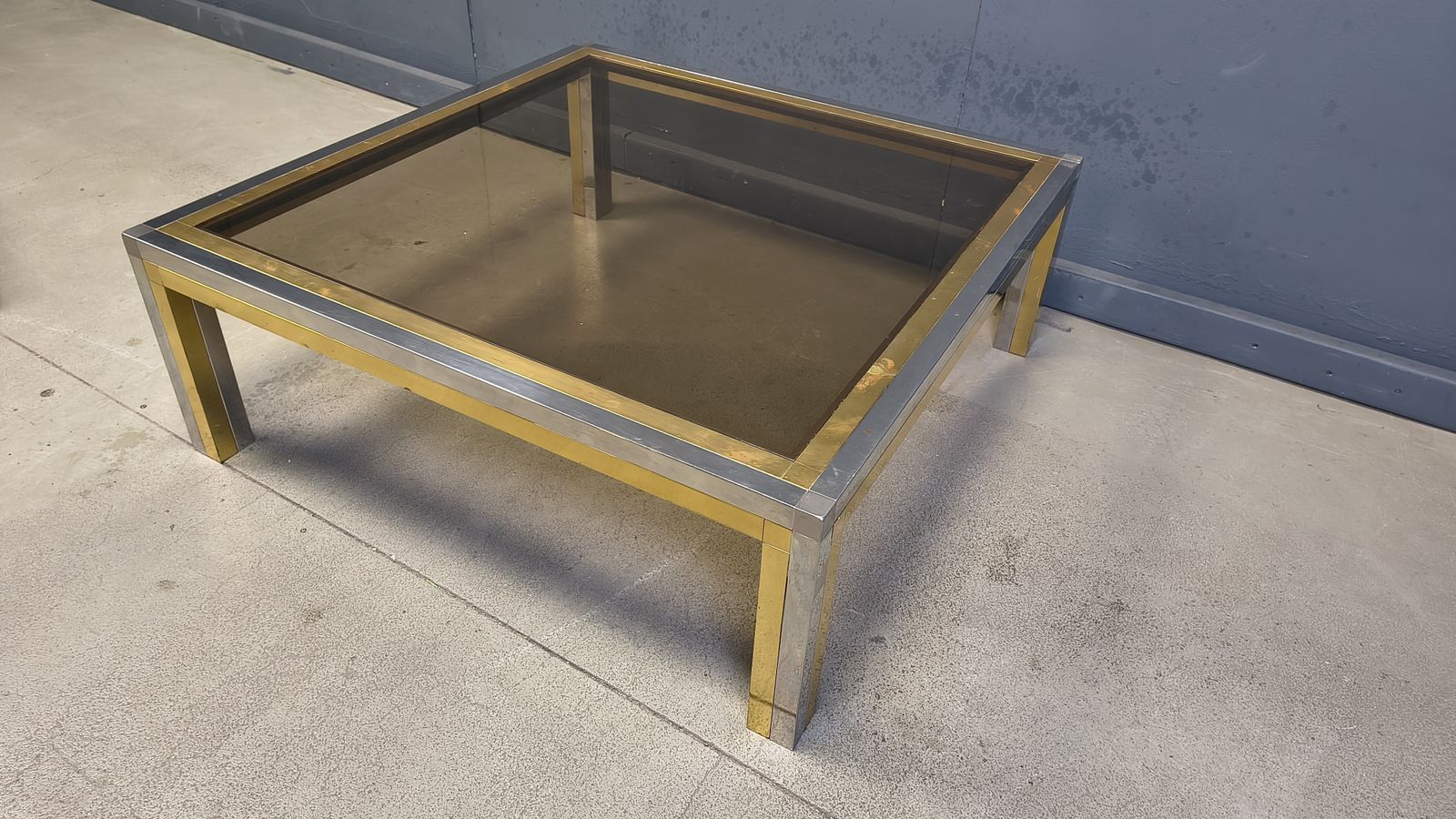 Vintage Chrome And Brass Coffee Table In The Manner Of Romeo Rega, 1970s photo buy