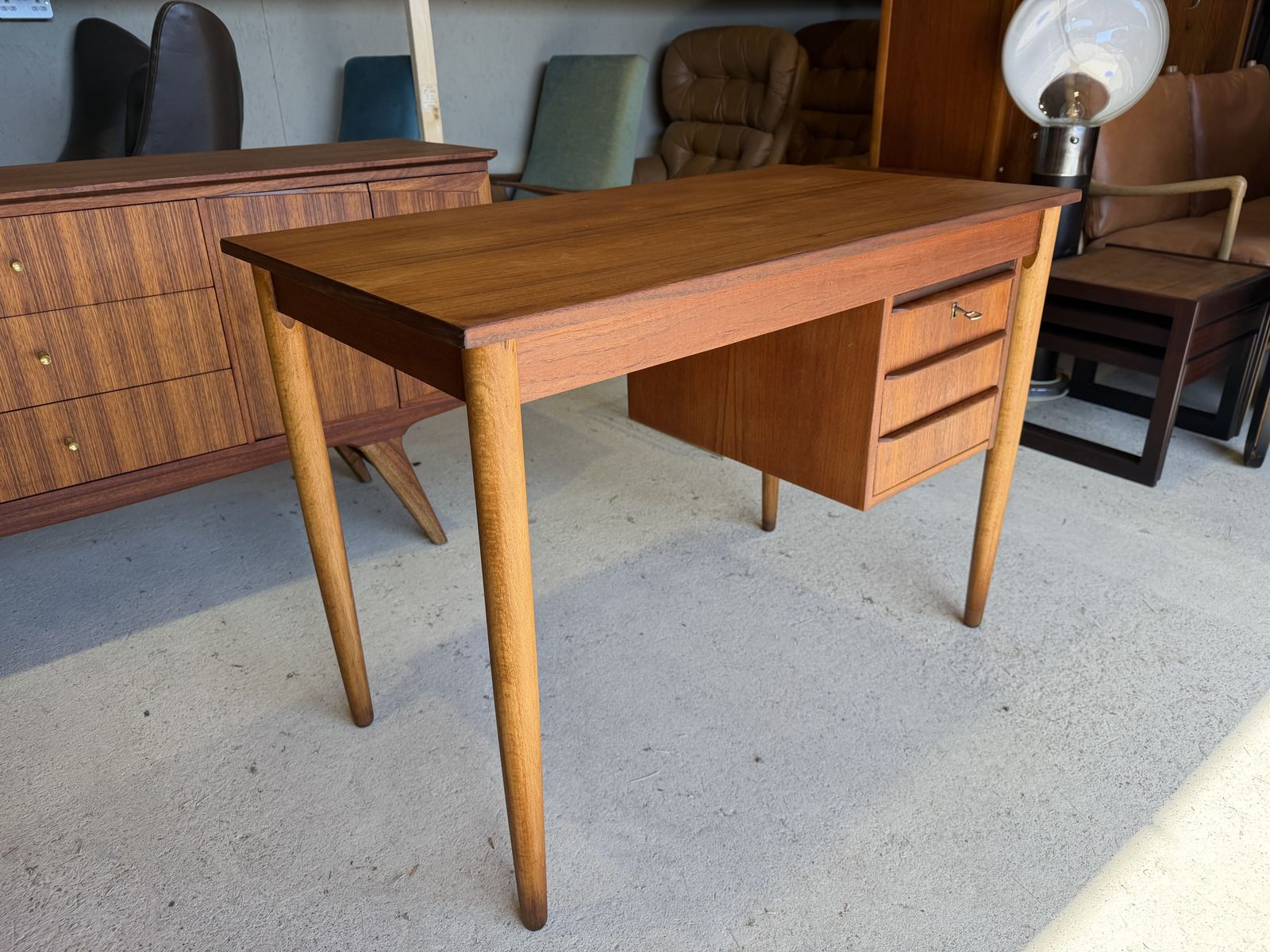 Mid Century Danish Teak Small Desk By Møbelfabrikken La Os Vintage photo vinterior