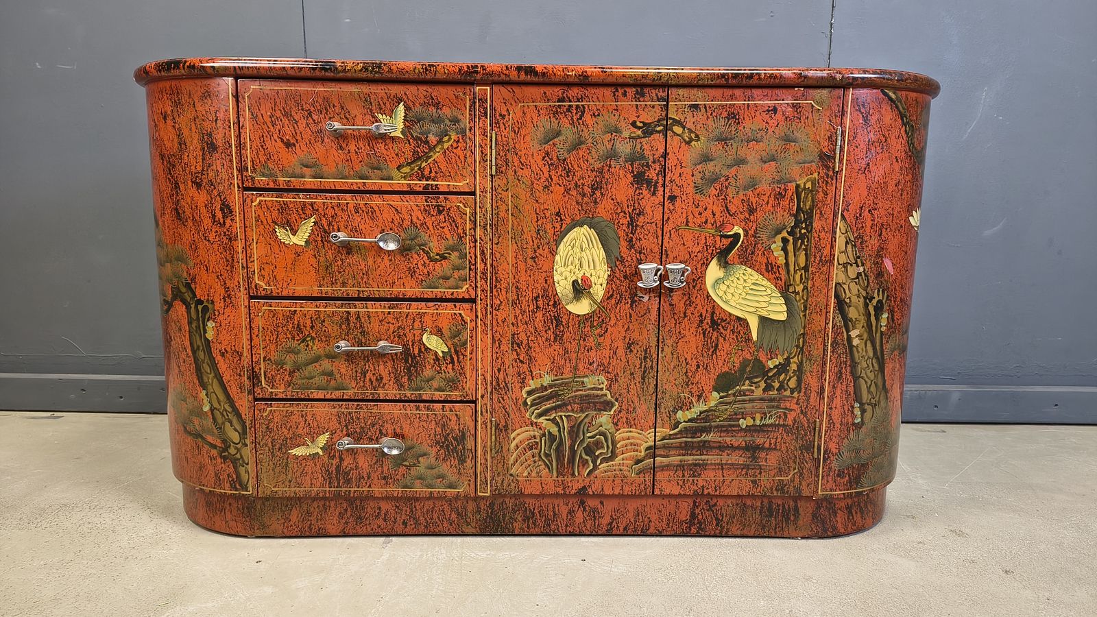 Vintage Red Chinoiserie Cabinet, 1970s