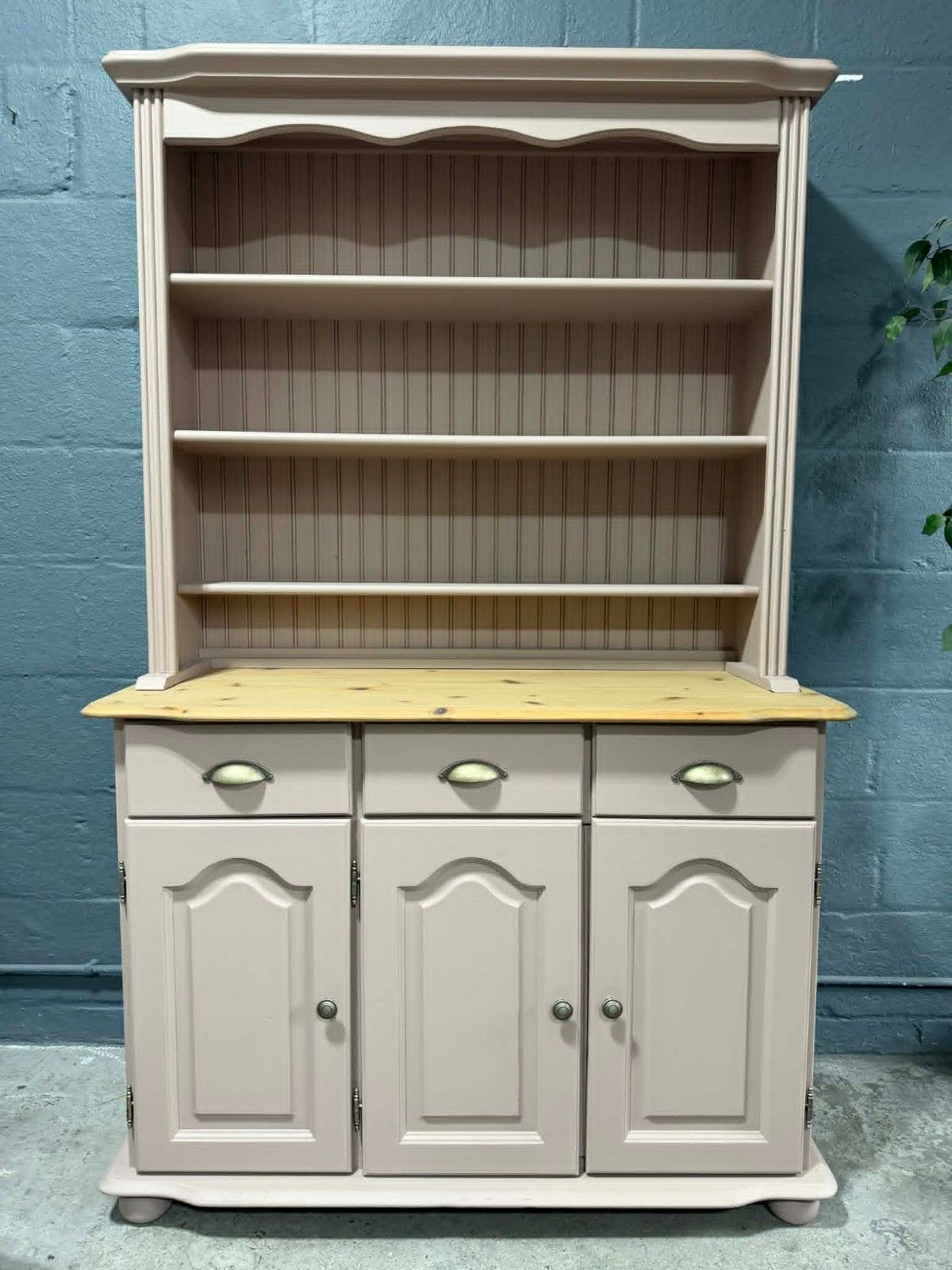 Available Professionally Upcycled Painted Pine Welsh Dresser Dusty Pink Damask photo furniture
