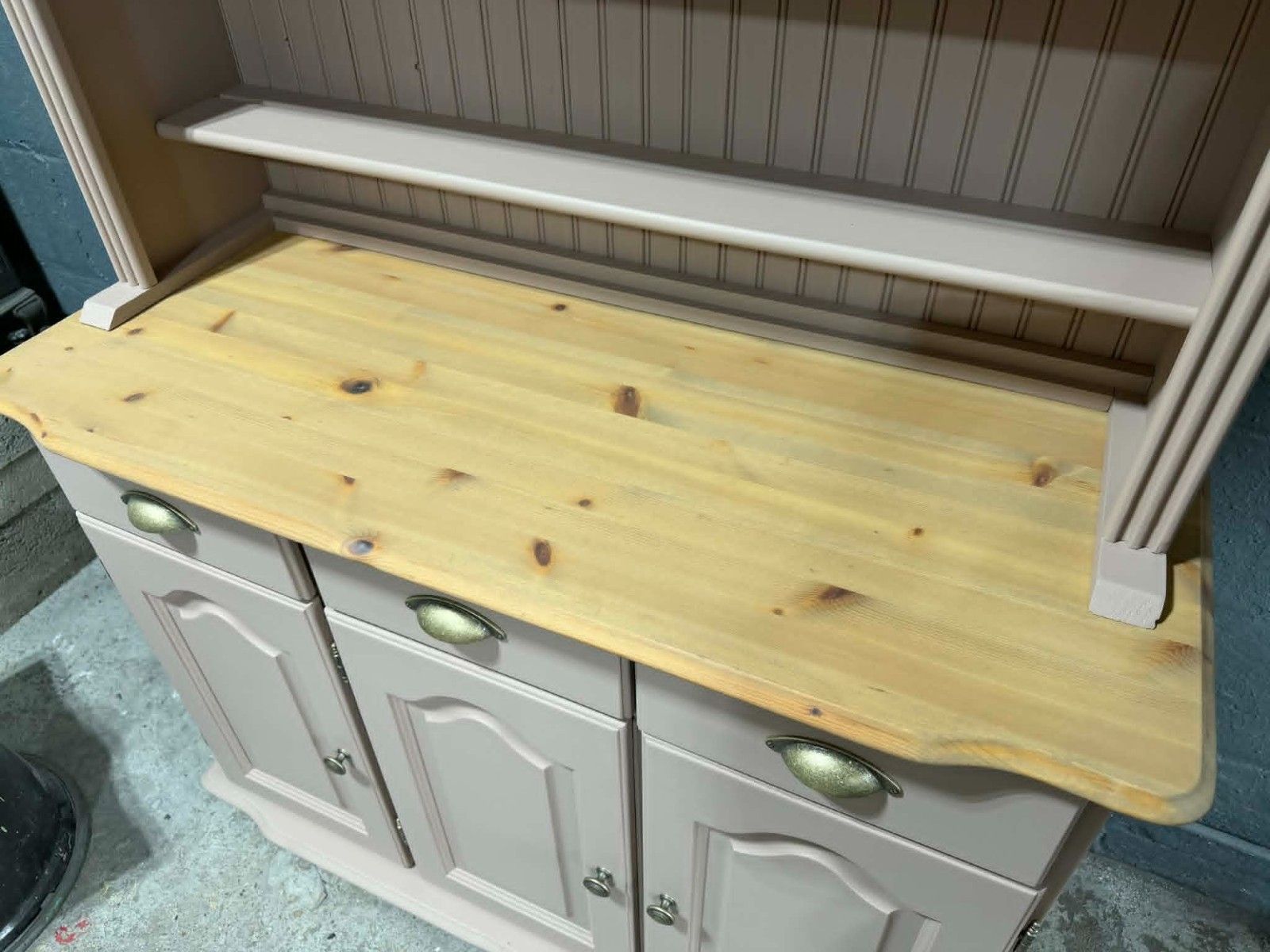 Available Professionally Upcycled Painted Pine Welsh Dresser Dusty Pink Damask photo for sale