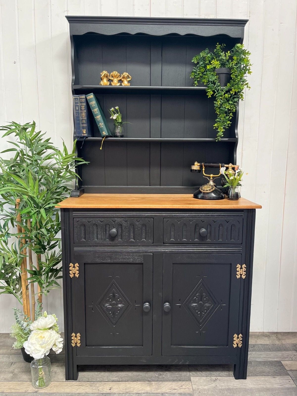 Custom Painted Vintage Country Farmhouse  Pine 3 Door Medium Welsh Dresser photo vintage