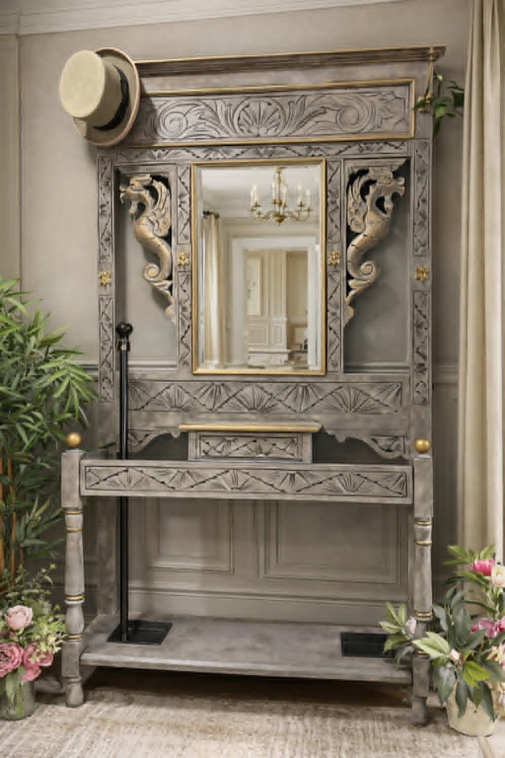 Stunning Antique Umbrella Stand / Hall Stand – Hand Painted Stone Grey Effect