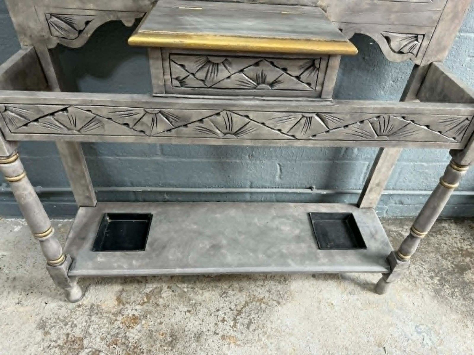 Stunning Antique Umbrella Stand / Hall Stand – Hand Painted Stone Grey Effect photo for sale
