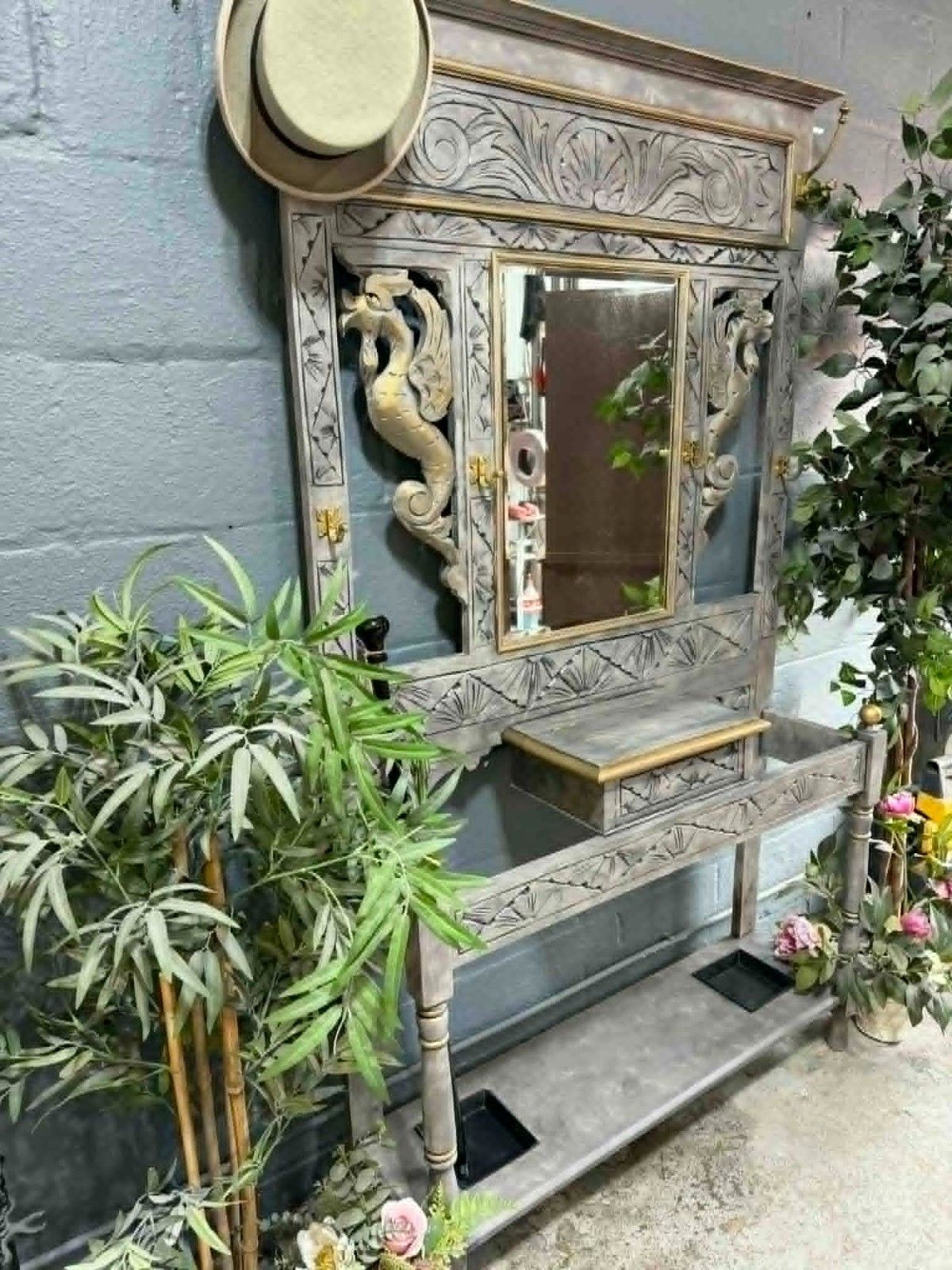 Stunning Antique Umbrella Stand / Hall Stand – Hand Painted Stone Grey Effect photo buy