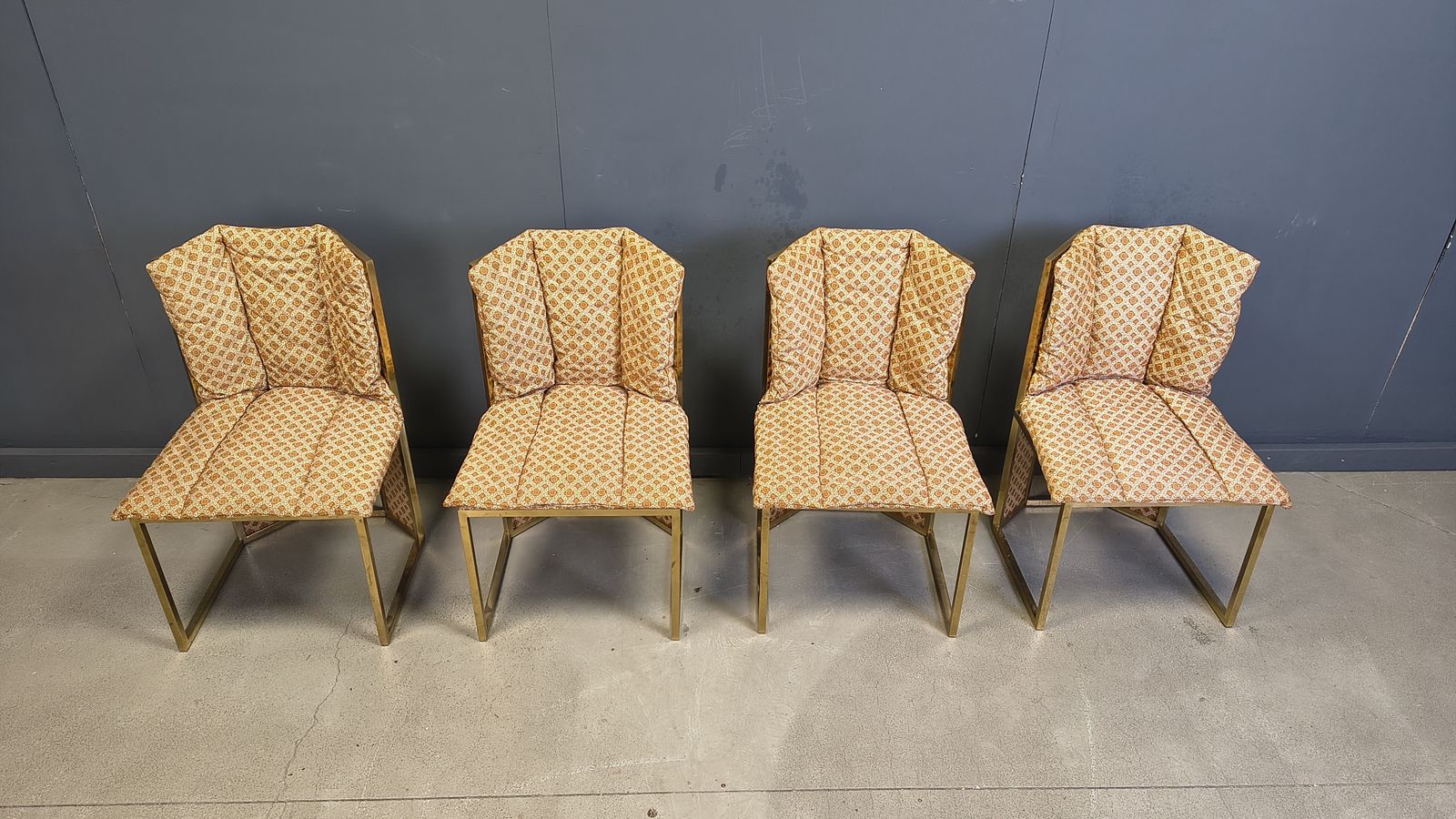 Romeo Rega N. 6 Chairs In Brass Metal And Wicker For Mario Sabot, 1970s   Set Of 4 photo furniture