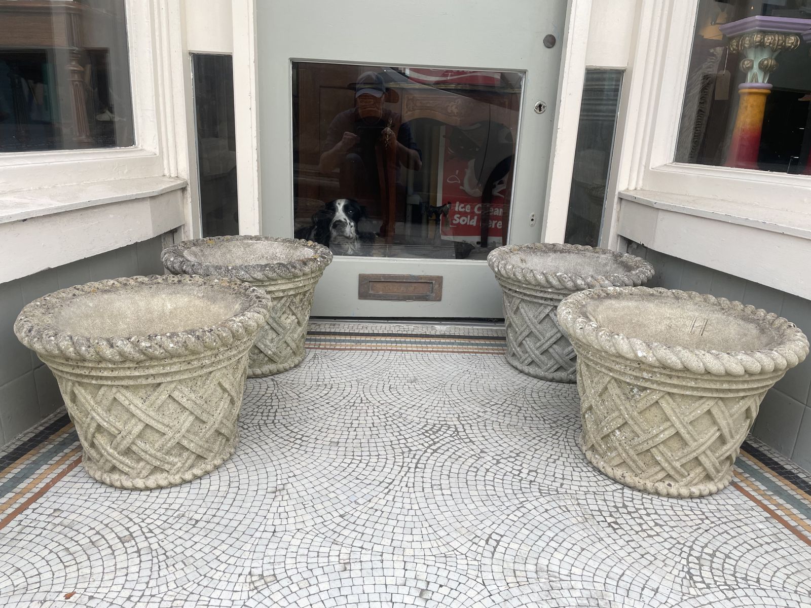 Vintage Group Of 4 Quality Haddonstone Weathered Basket Weave And Rope Edge  Planters photo 495.0