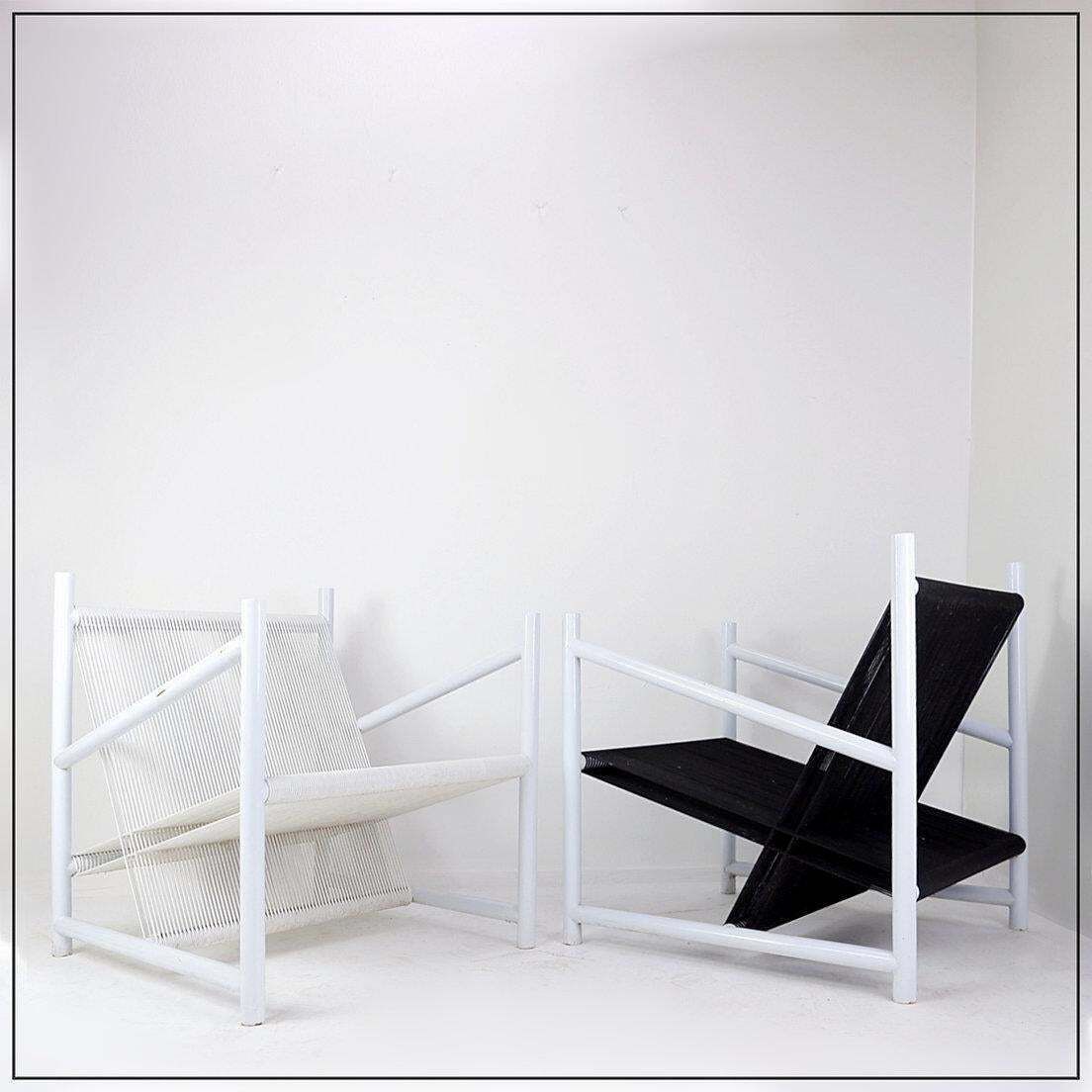 Furniture Indoor/Outdoor Pair Of Black/White Armchairs   20thc photo