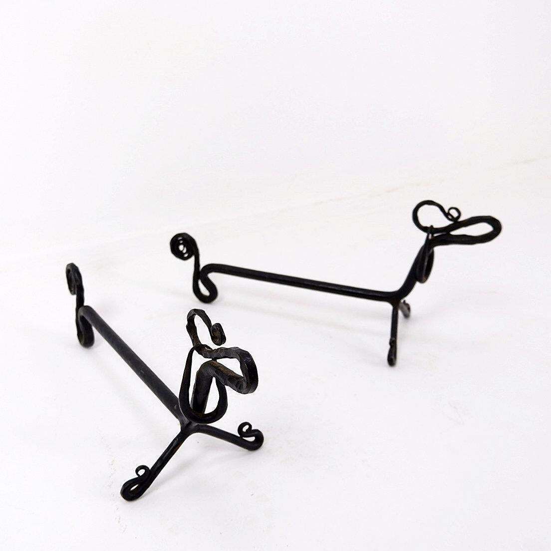 Pair Of Wrought Iron Dachshund Andirons   20th Century photo for sale