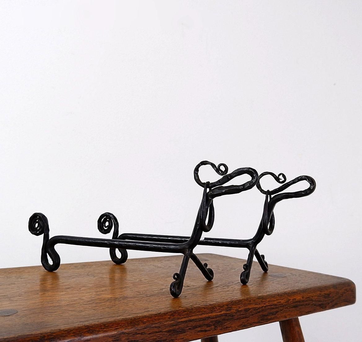 Pair Of Wrought Iron Dachshund Andirons   20th Century photo buy