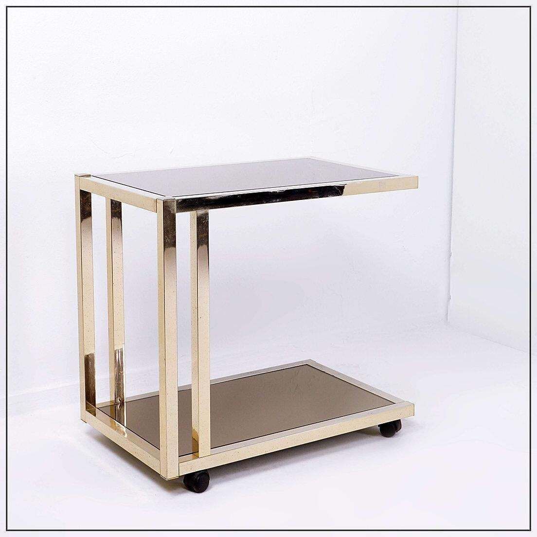 photo for sale Belgian Gilded Bar Cart By Belgo Chrom, Smoked Mirror Glass, 1970s