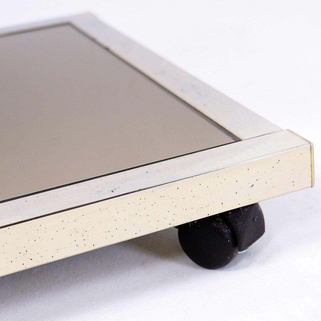 Furniture Belgian Gilded Bar Cart By Belgo Chrom, Smoked Mirror Glass, 1970s photo