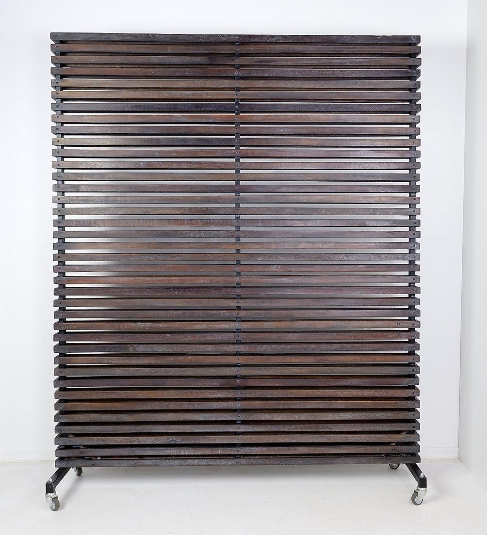 Slatted Wood Panel Room Divider Or Slatted Coat Rack With 10 Mobile Hooks   20th photo buy