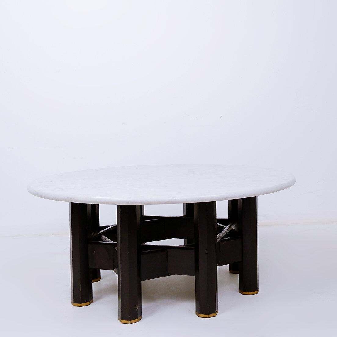 Jan Vlug Large Coffee Table With Round Marble Top ø85,5cm   1970s  Belgium photo Furniture