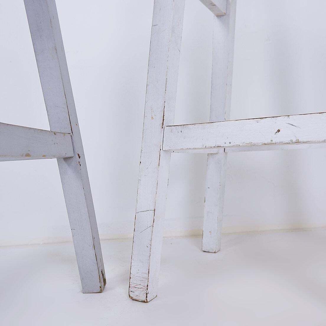 Set Of 3 Vintage Wood Framed Rush Seat Bar Stools, Circa 1960 photo for sale