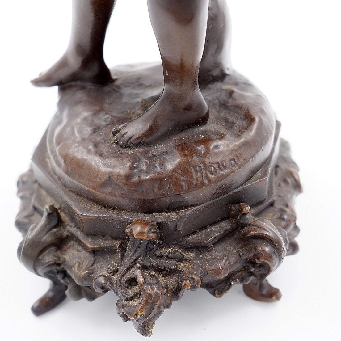 1010.0 Bronze Boy With Butterfly By Auguste Moreau, France, Late 19th Century photo