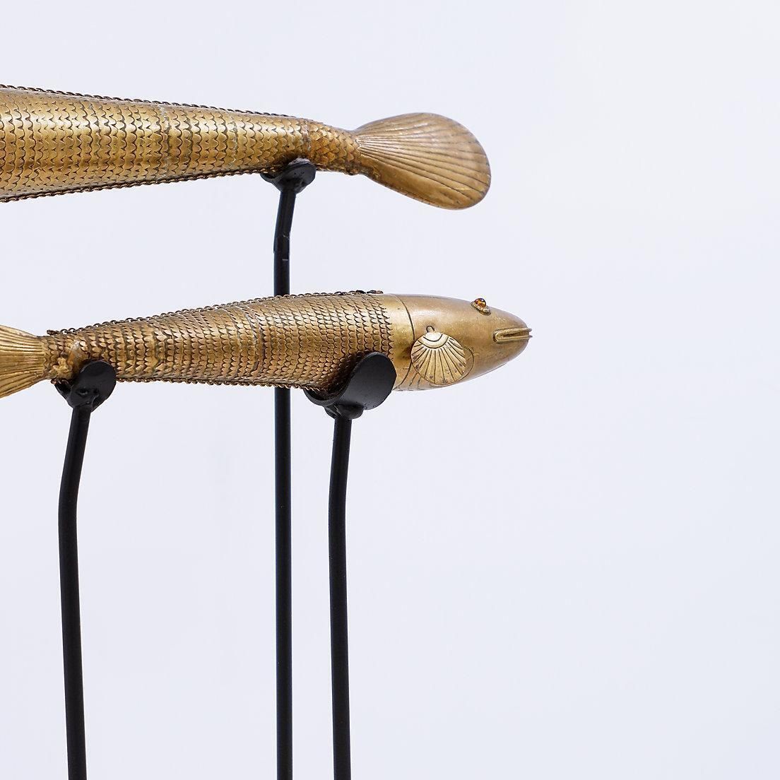 Set Of 2 Articulated Fish Sculptures On Stand   20th photo buy