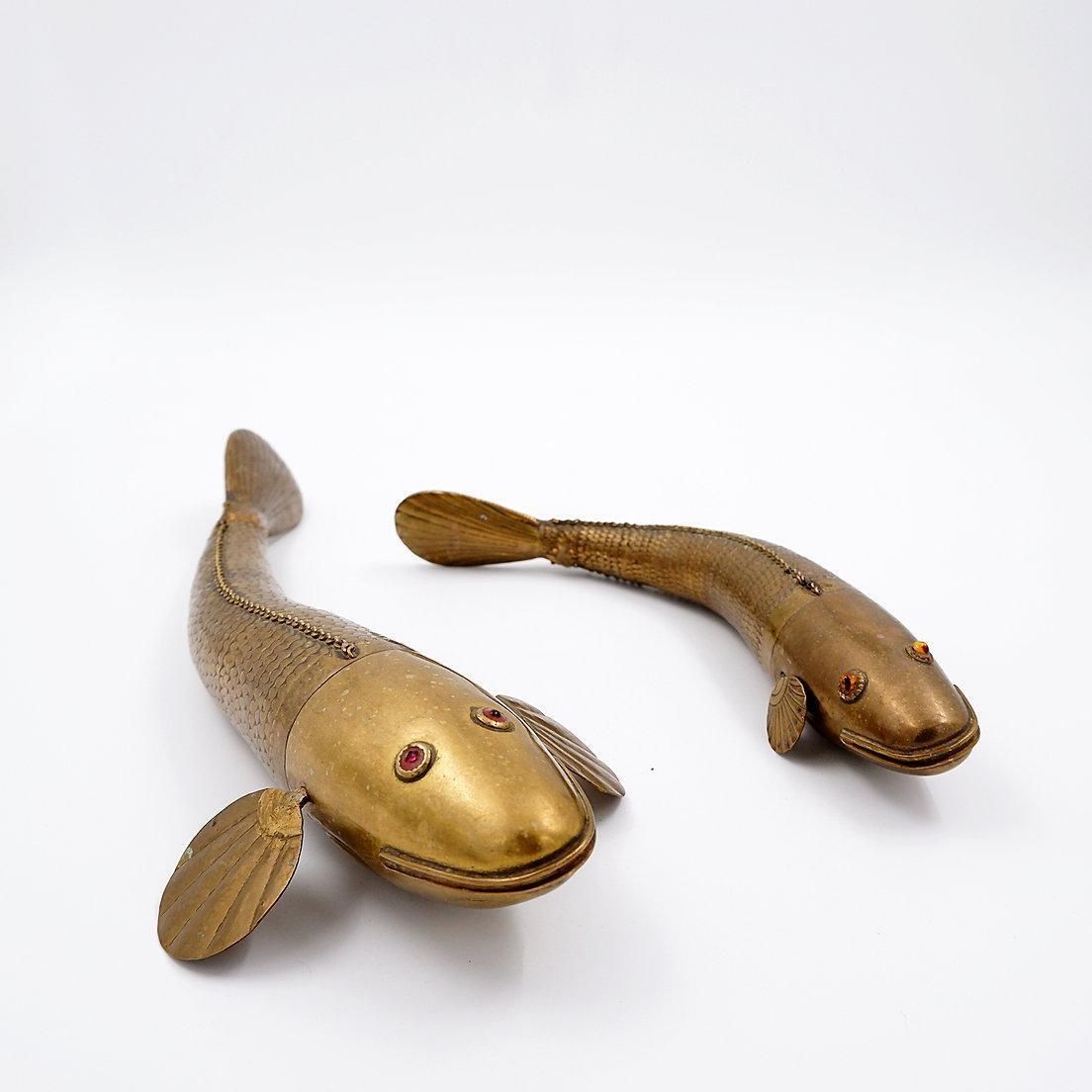 Art Set Of 2 Articulated Fish Sculptures On Stand   20th photo