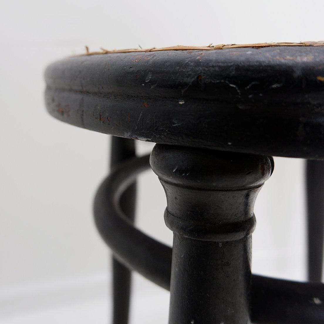 Thonet Black Bentwood Stool, Cane & Wood, Art Deco Style, Europe, 1920 photo buy