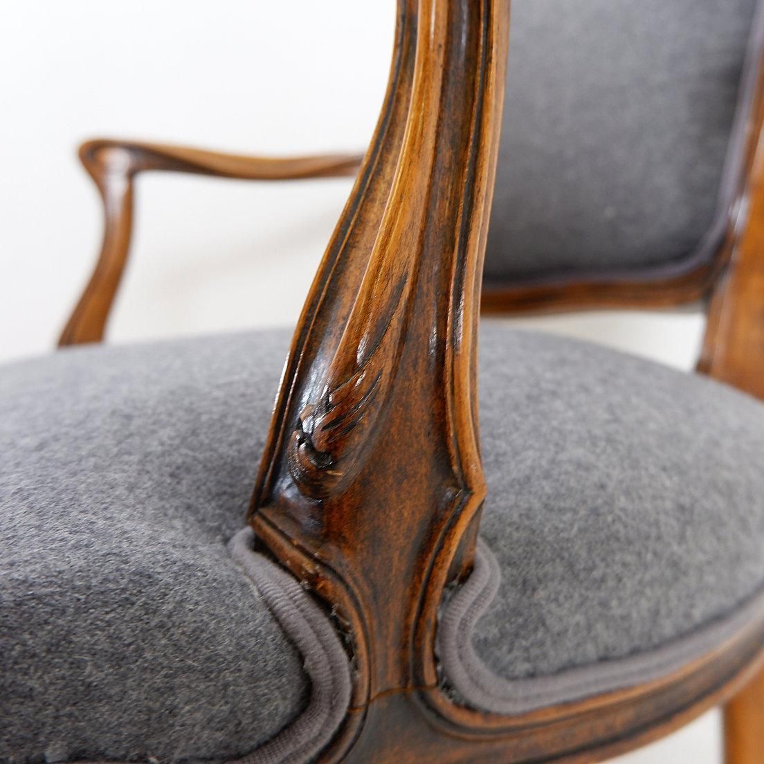 Louis XV Style Armchair In Mouse Gray Felt, Carved Wood, 20th Century photo Furniture
