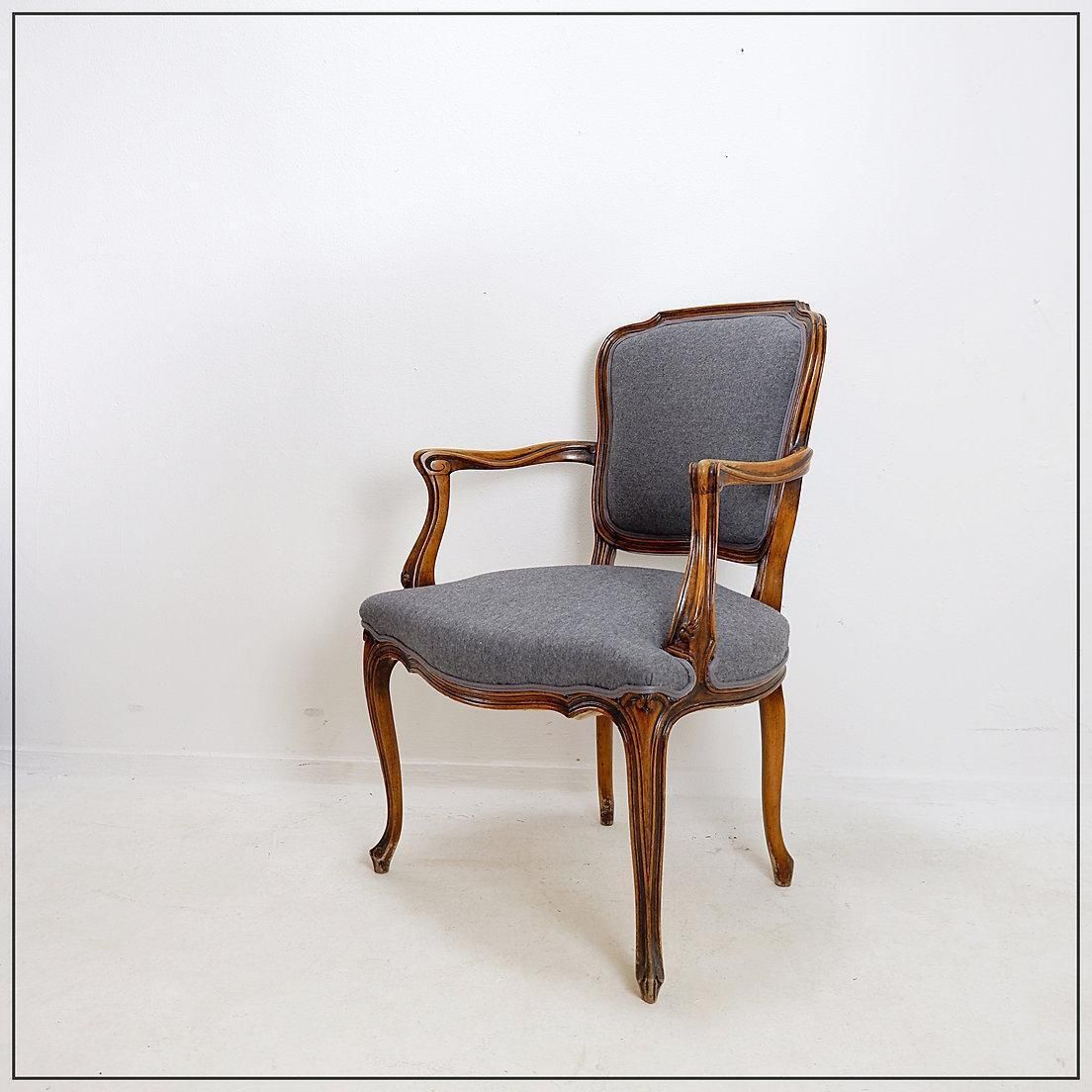 Louis XV Style Armchair In Mouse Gray Felt, Carved Wood, 20th Century photo 775.0