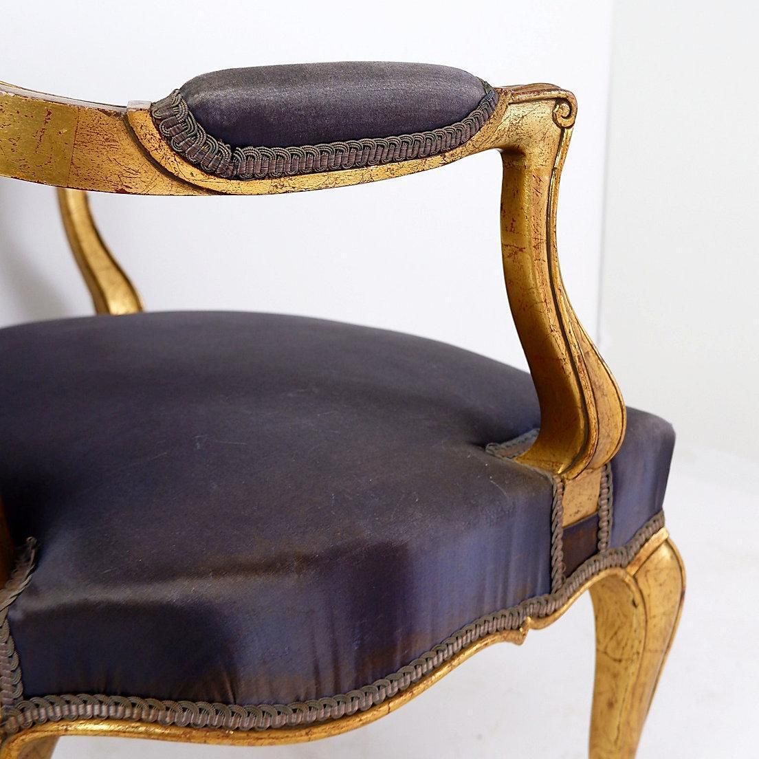 Louis XV Style Armachairs With Original Navy Blue Silk Upholstery   20th photo furniture
