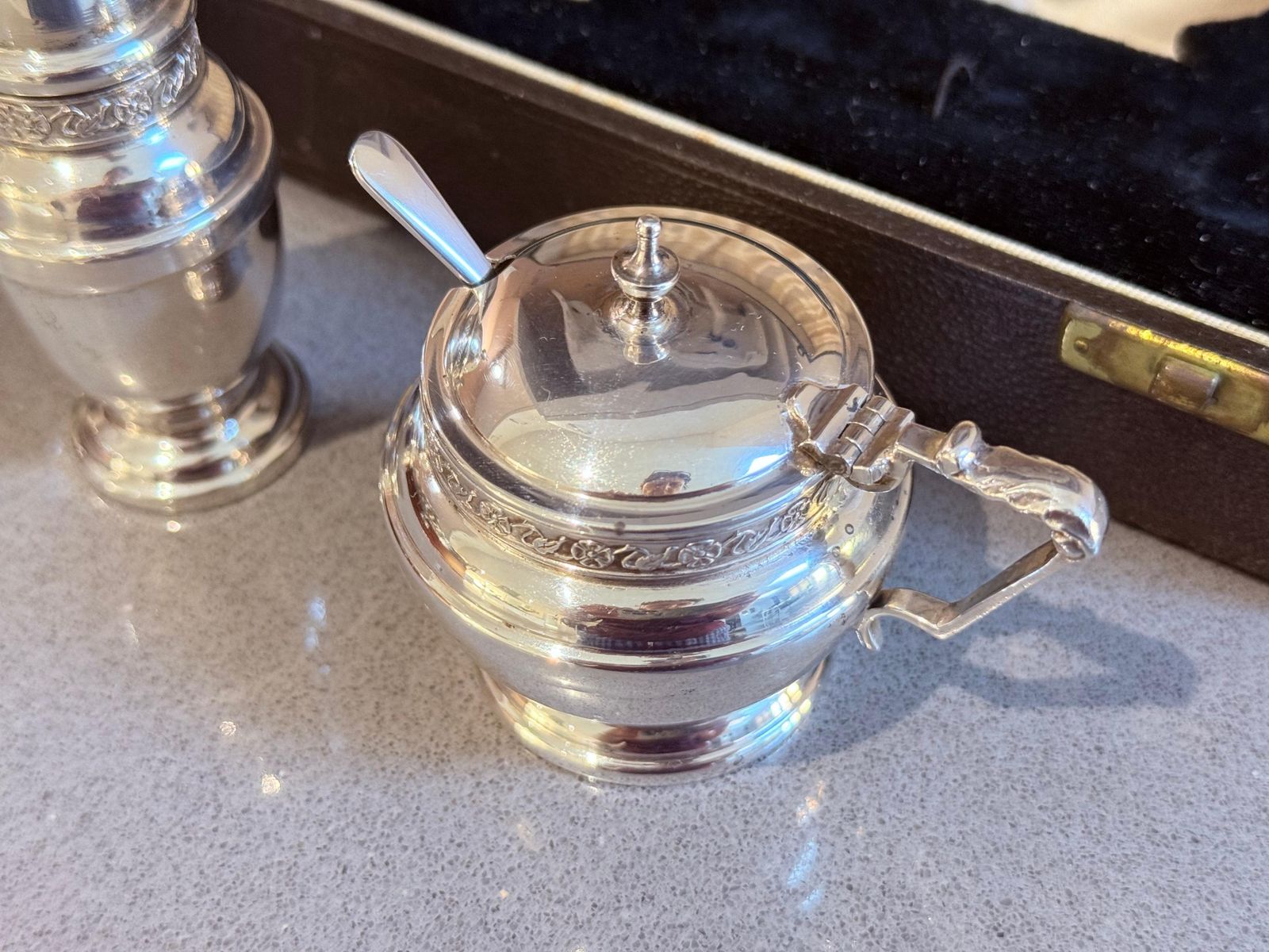 Antique Sterling Silver Condiment Set In Original Fitted Case, London Hallmarked photo 1529.0