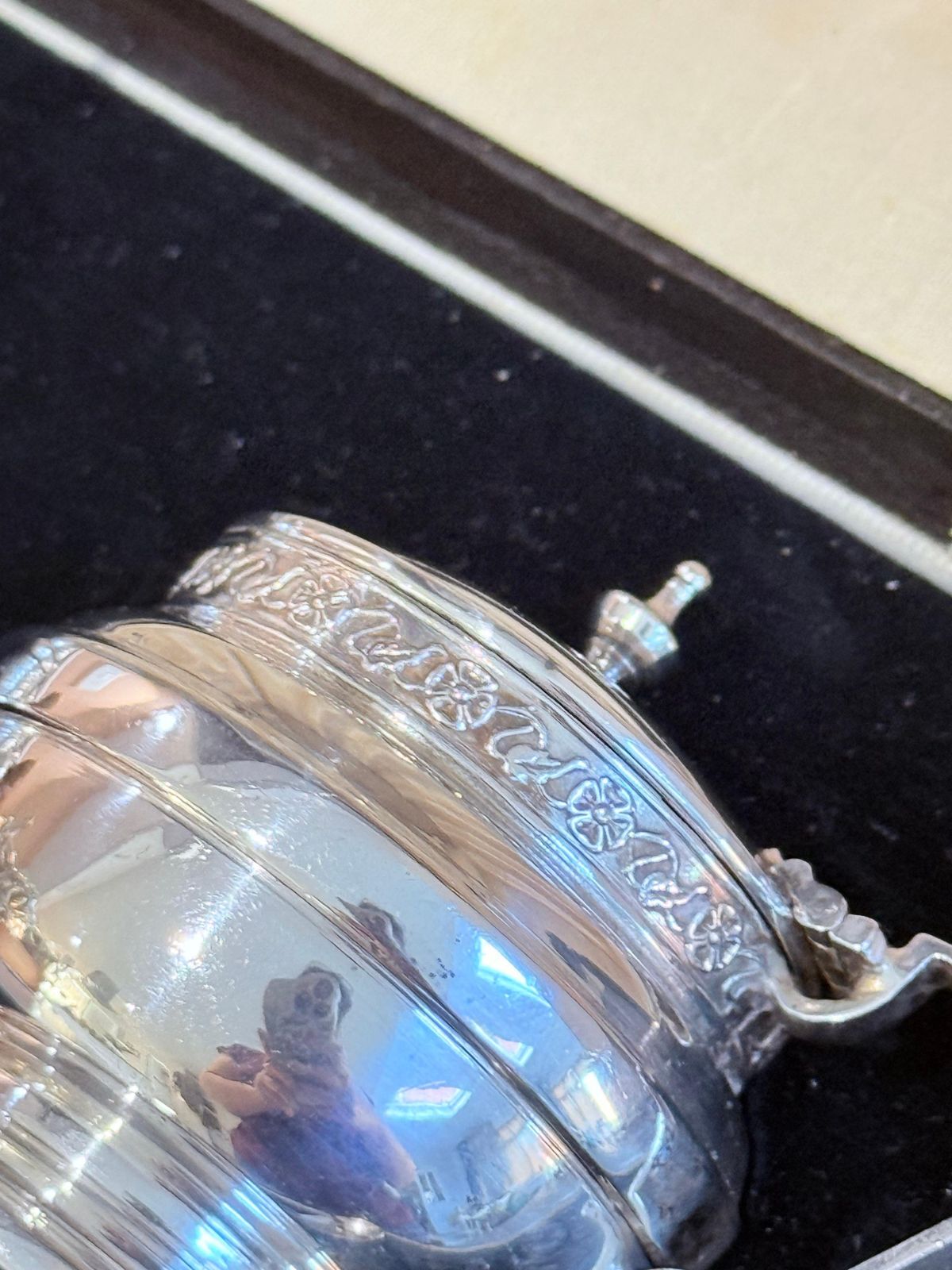 photo vinterior Antiek Sterling Zilveren Condimentenset in Originele Passende Koffer, Londen Gehaltemerkt