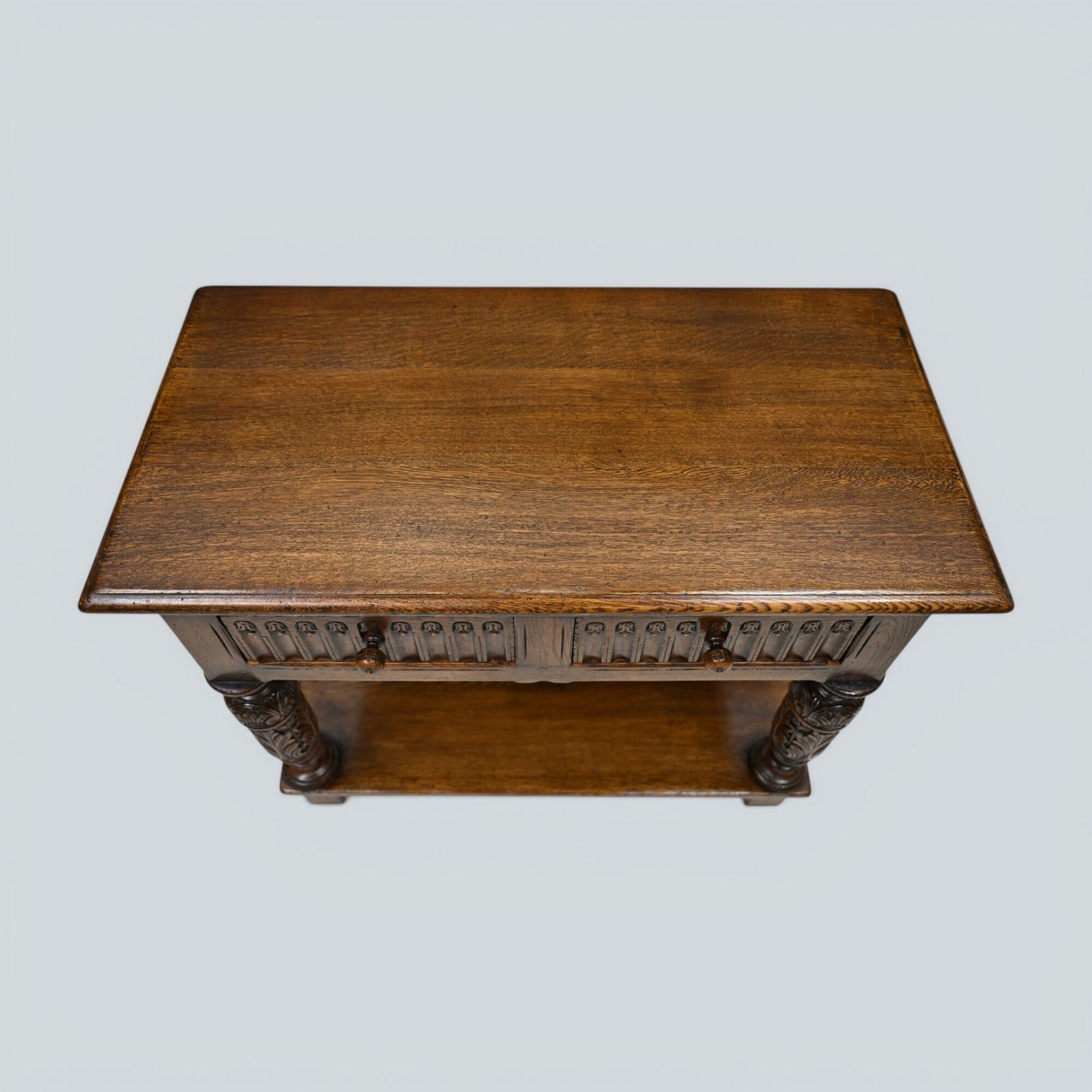 387.0 Oak Hall Table 2 Drawers Lower Tier Carved Front Legs Free Uk Delivery photo