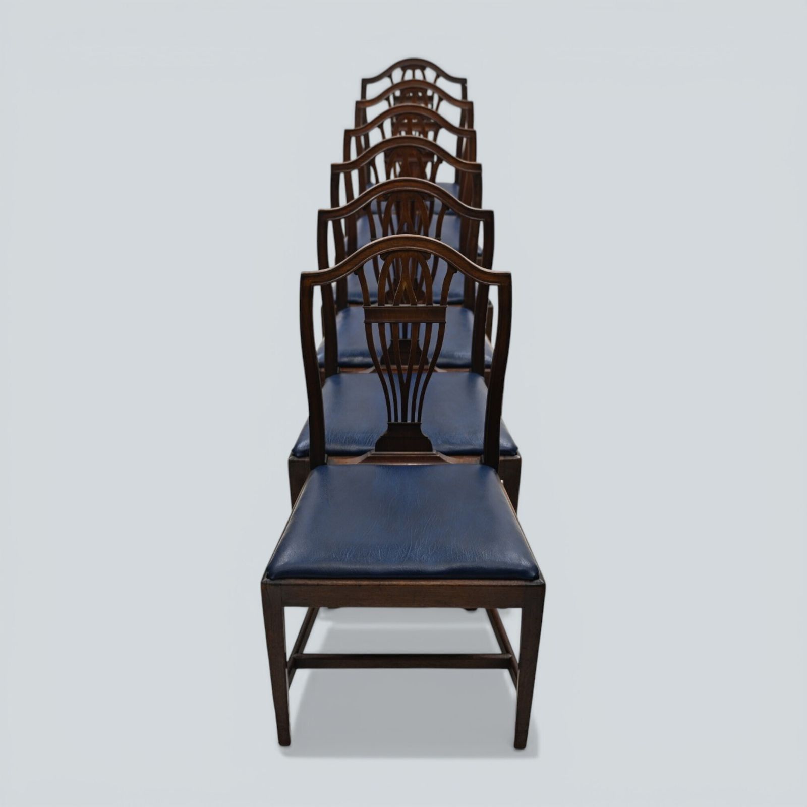 6 Georgian Mahogany Dining Chairs Blue Faux Leather Seats Free Uk Delivery photo furniture
