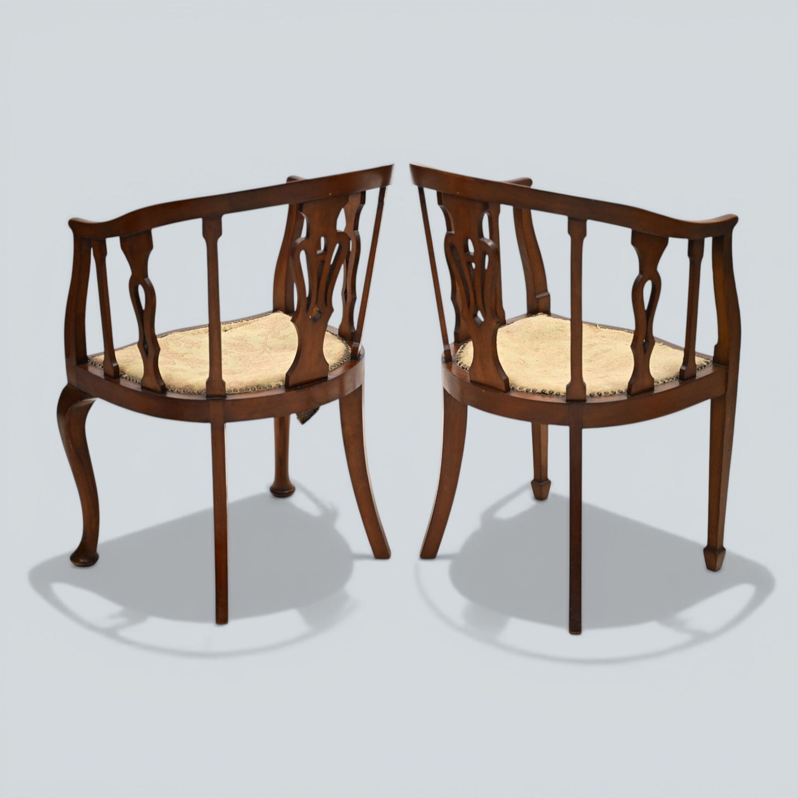 Two Edwardian Mahogany Tub Chairs His & Hers Upholstered Seats Free Uk Delivery photo Furniture